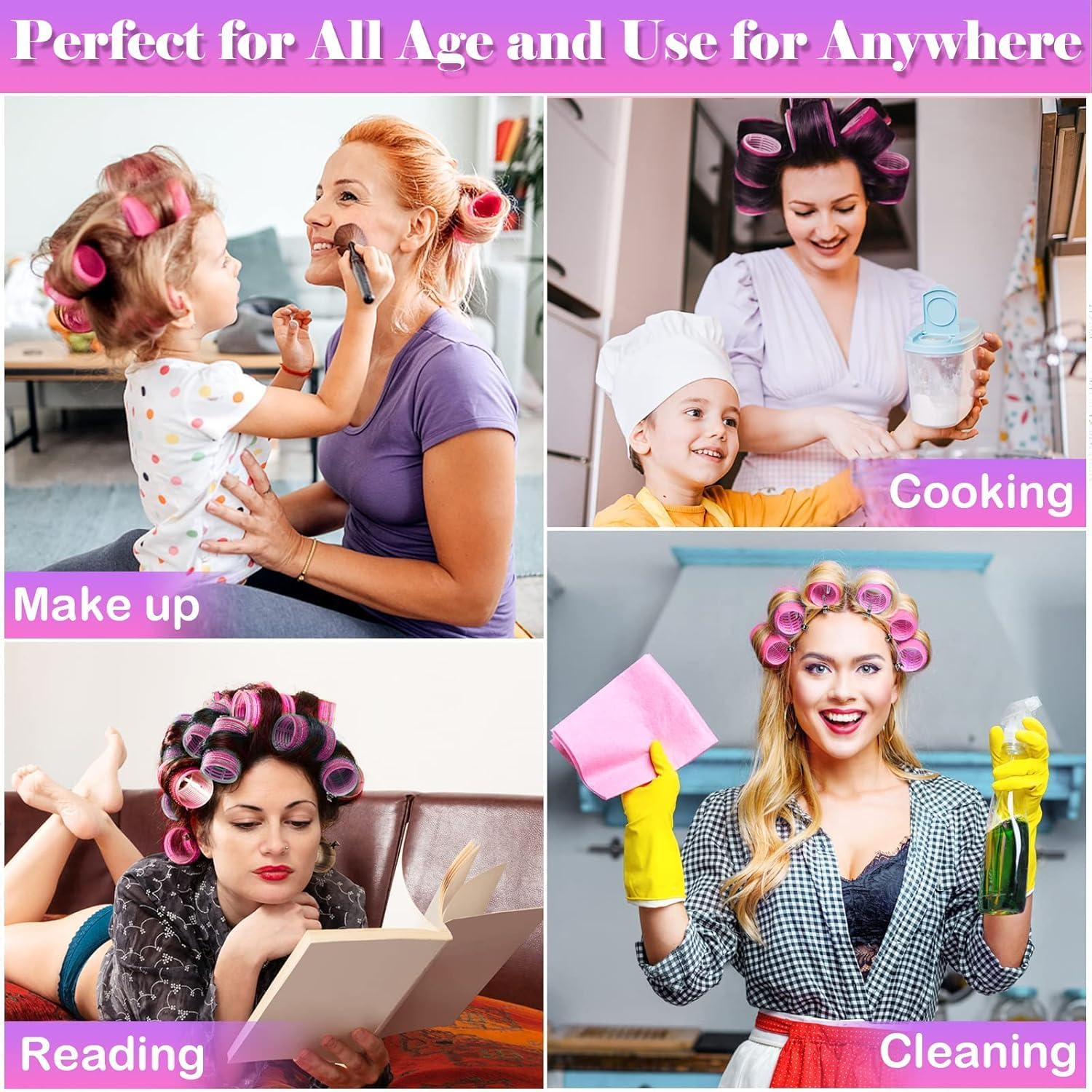 Hiving Hair Curlers Rollers with Clips, 28 Pcs Self Grip Rollers Set for Volume and Curls - 6.3Cm, 4.3Cm, 3.7Cm for Long, Medium, Short, Thick Hair, Bangs, and Salon Hair Styling