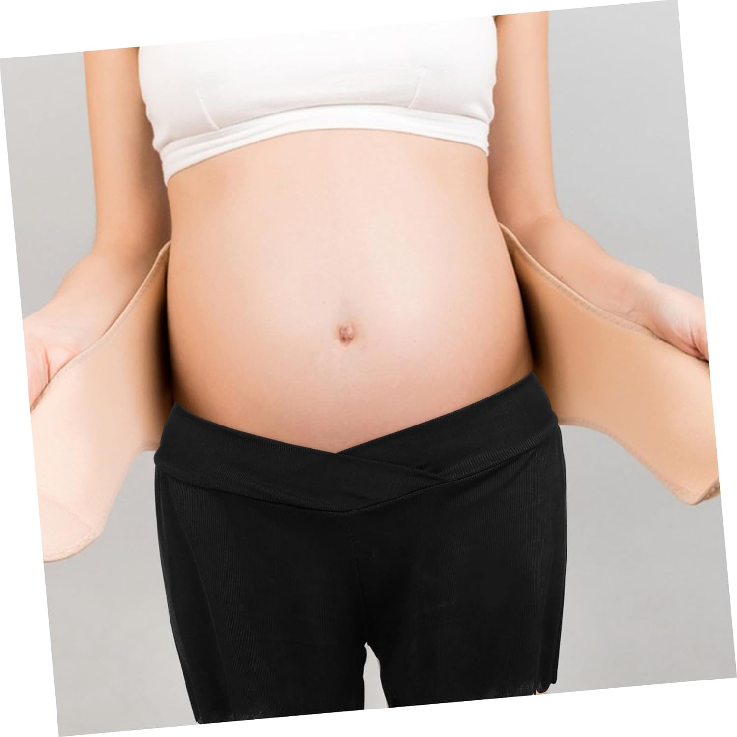 SAFIGLE Maternity Shorts High Waist over Belly Lightweight plus Pregnancy Shorts Breathable Cozy Soft for Home Postpartum and Outdoor Use Black image number 5