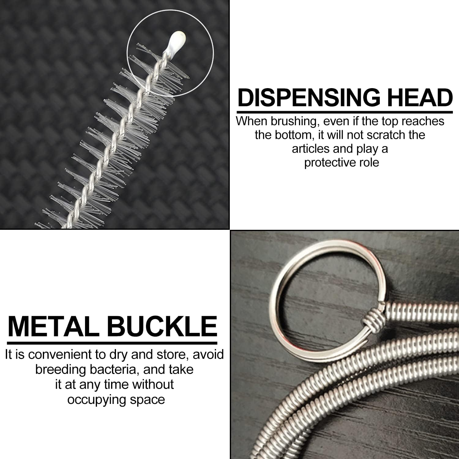 BOROLA 59 Inch Tube Cleaning Long Brush，1.5M Nylon Drainage Spring Portable Straw Brush, for Cleaning Feeding Tubes and Conduit (White)