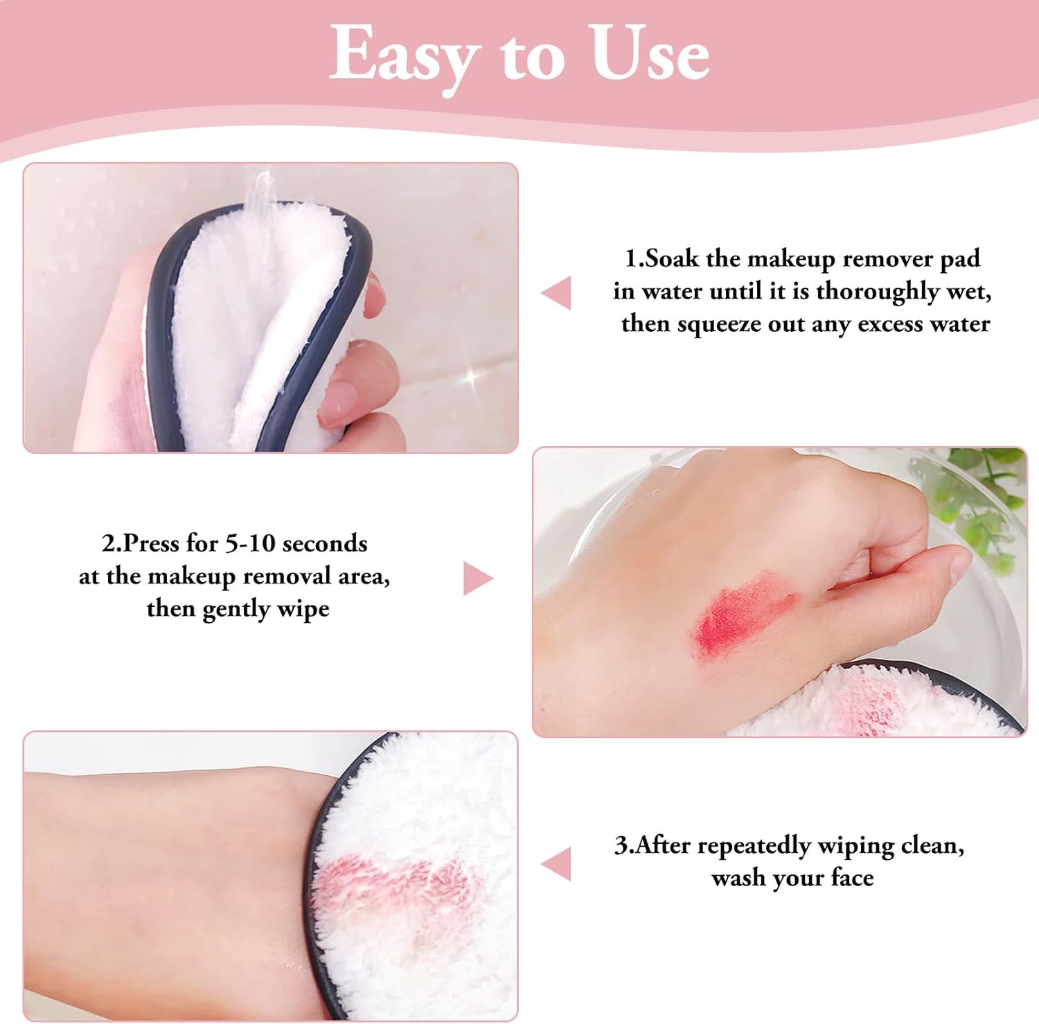 4 Pcs Reusable Makeup Remover Pads - 12Cm Eco-Friendly Microfiber Cleansing Cloths for All Skin Types - Gentle Makeup Eraser for Eye Makeup, Foundation & Lipstick (2 Colors & 2 Styles) image number 2