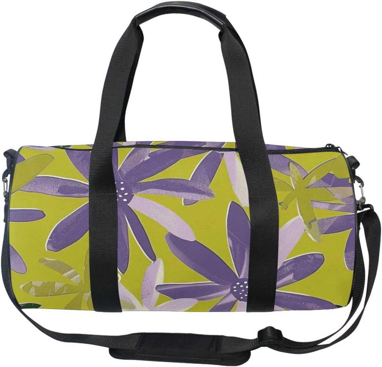 Purple Flower Green Pattern Travel Tote Bag Travel Weekender Gear Bag Hiking Multifunctional image number 2