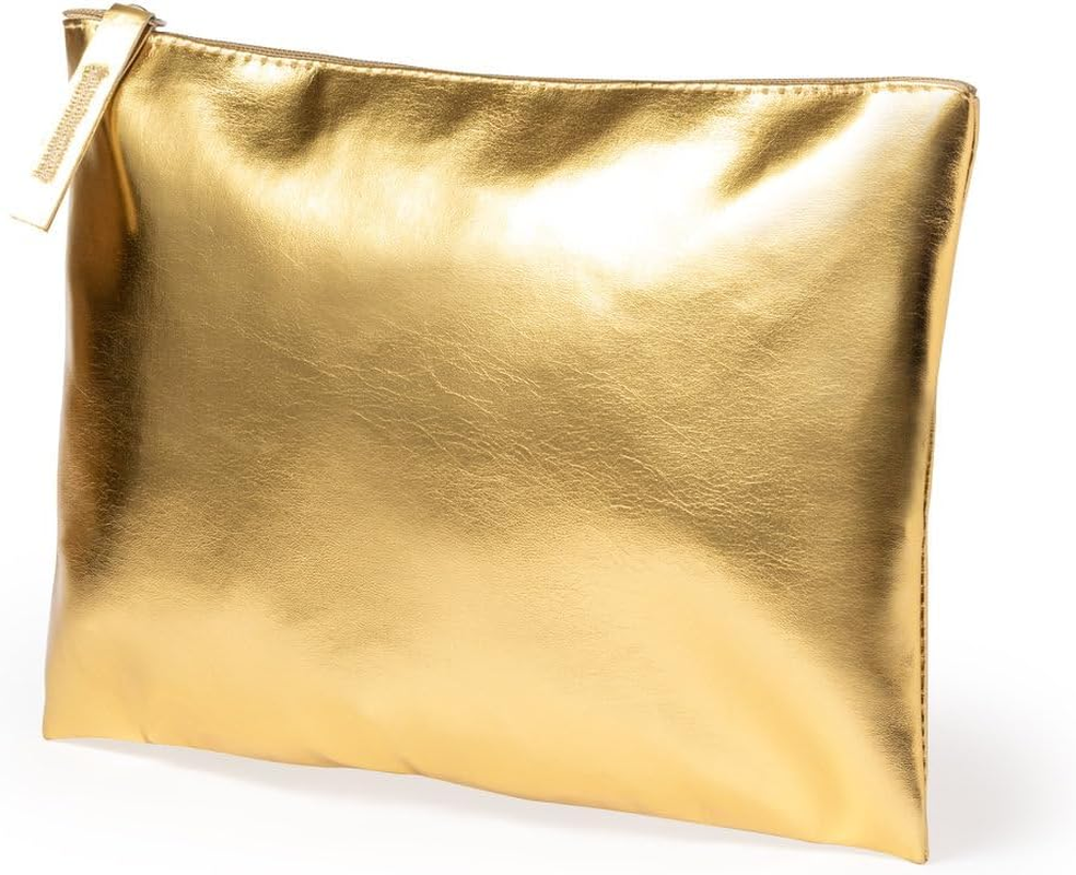 Women'S Faux Leather Toiletry Bag Metallic Finish with Zipper and Handle Cosmetic Bag for Travel