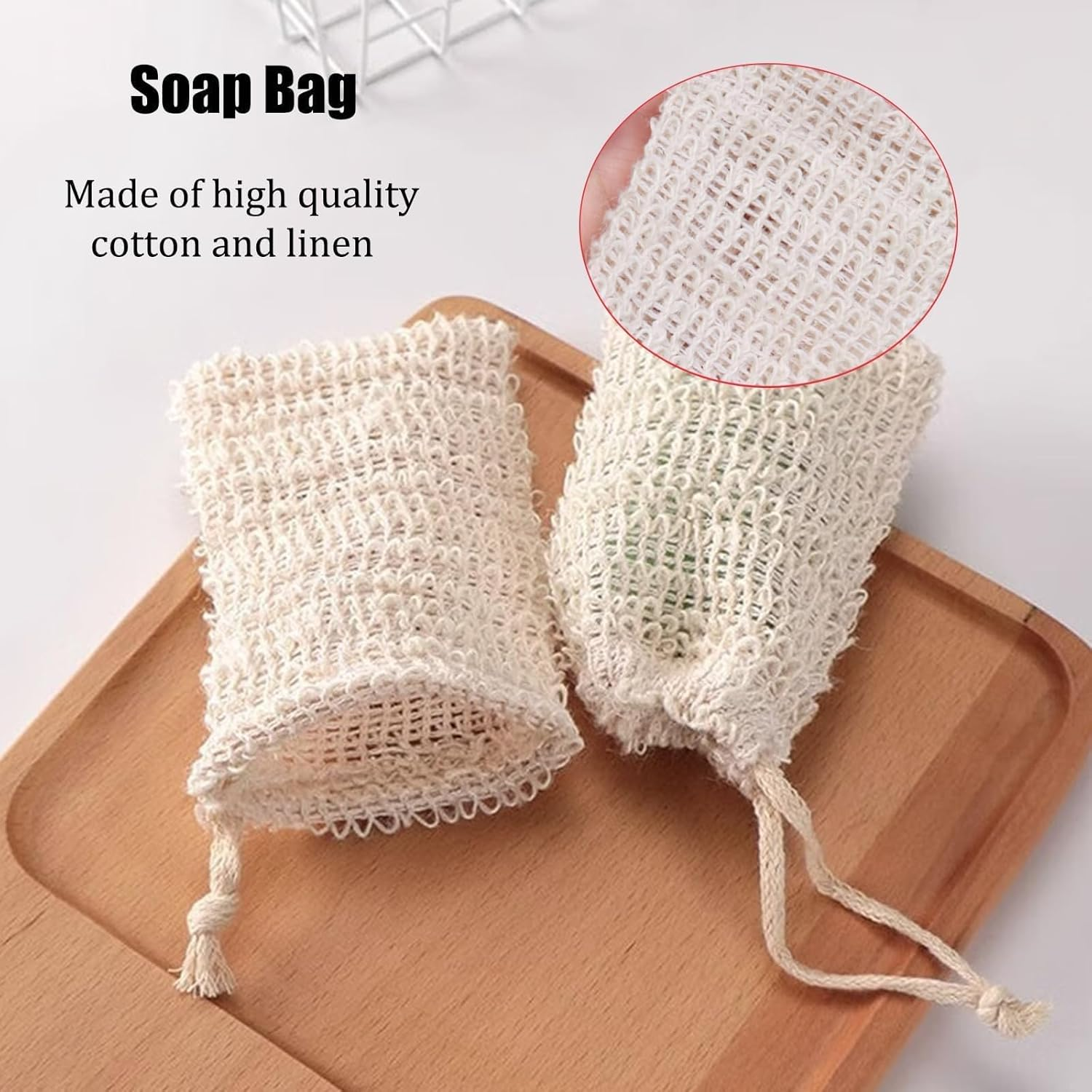 Soap Bag Natural Fiber Soap Bags, Organic Soap and Linen Soap Bag Natural Soap Saver Foaming Net Handmade Soap Storage Bag Pouch Bath Defoliator Towel Soft Weave with Drawstring for Bath Shower Use image number 5