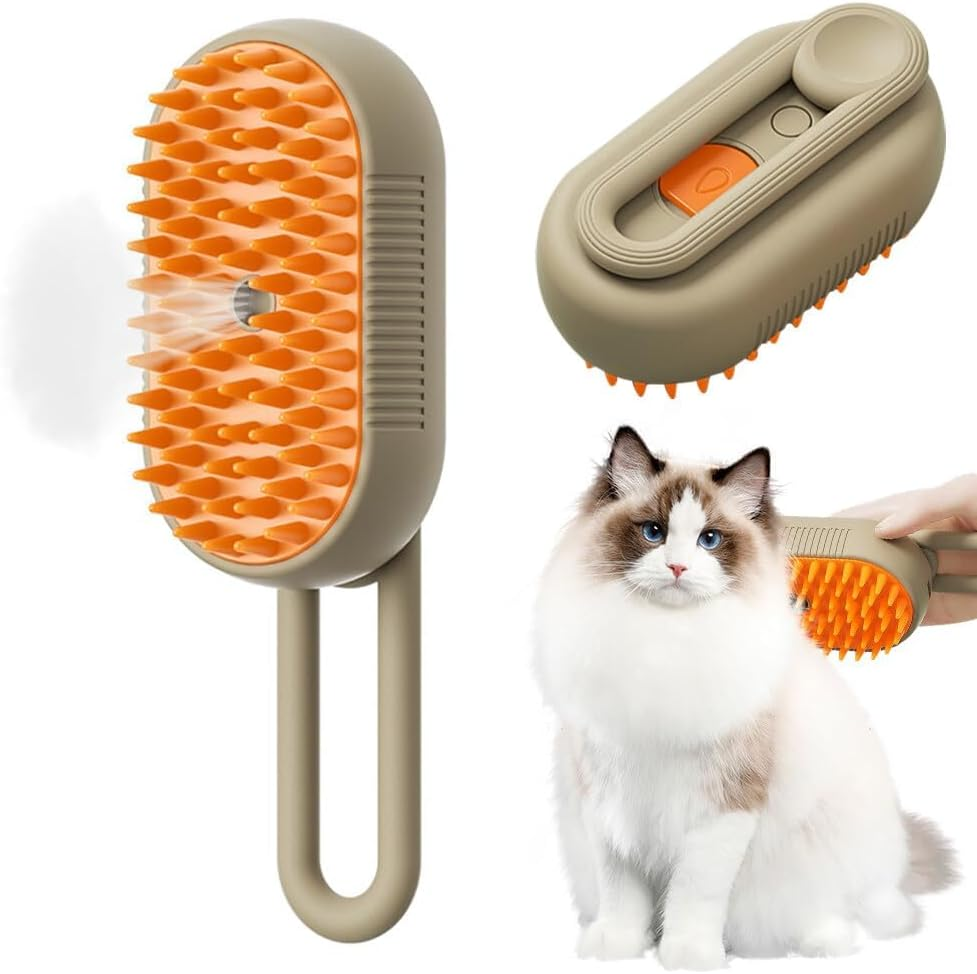 Steam Cat Brush, Pet Hair Removal Comb with Water Tank, 3-In-1 Steam Brush for Cats, Cat Care Brush, Pet Hair Removal Comb for Cats and Dogs (Khaki Colour) image number 5
