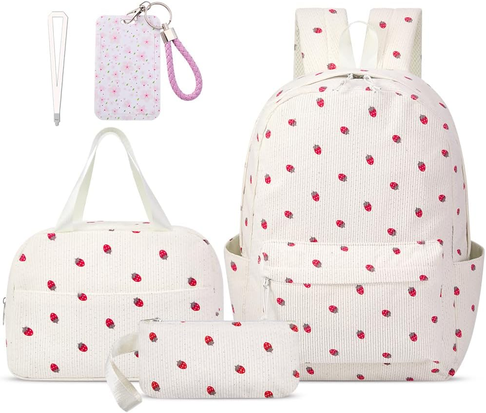 WOTOW Kids Backpack for Girls, Waterproof Large Capacity Schoolbags with Lunch Bag, Pencil Pouch & Card Case, Cute Stationery Set for Children Teens Kindergarten to Middle School