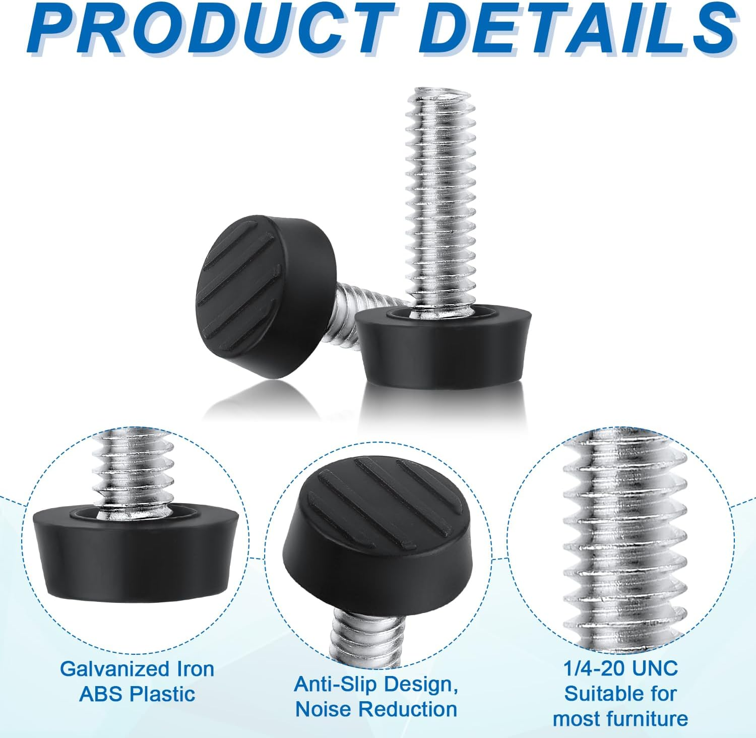 20Pcs 1/4" Thread Furniture Leg Leveler, Adjustable Table Leveling Feet Screw-In Anti-Slip Chair Leg Extender for Cabinet Desk Dresser Stool Noise Reduction image number 6