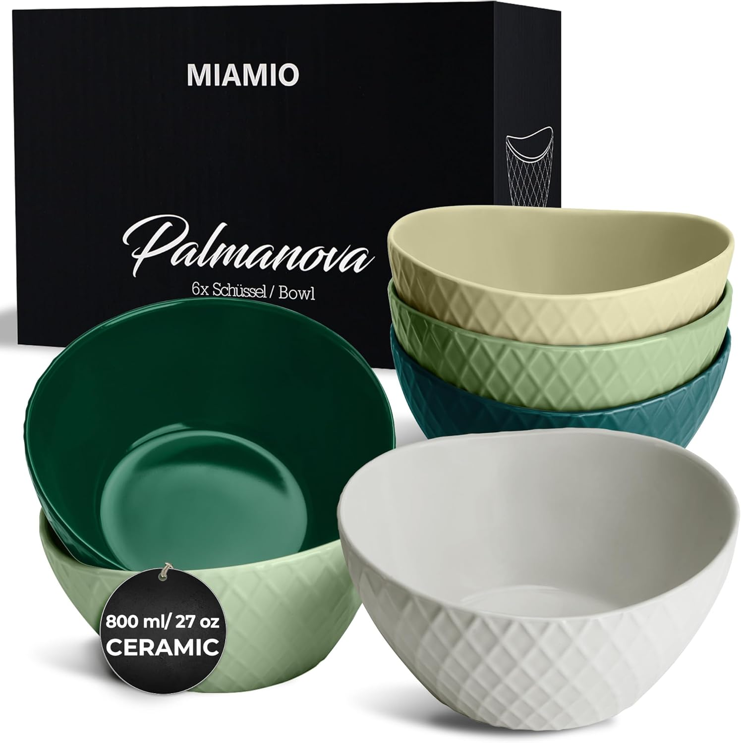 MIAMIO - 6 X 800 Ml - Bowl Set/Cereal Bowl Set - Modern Matte Bowls - Large Bowls Set - Palmanova Collection (Magma Red)