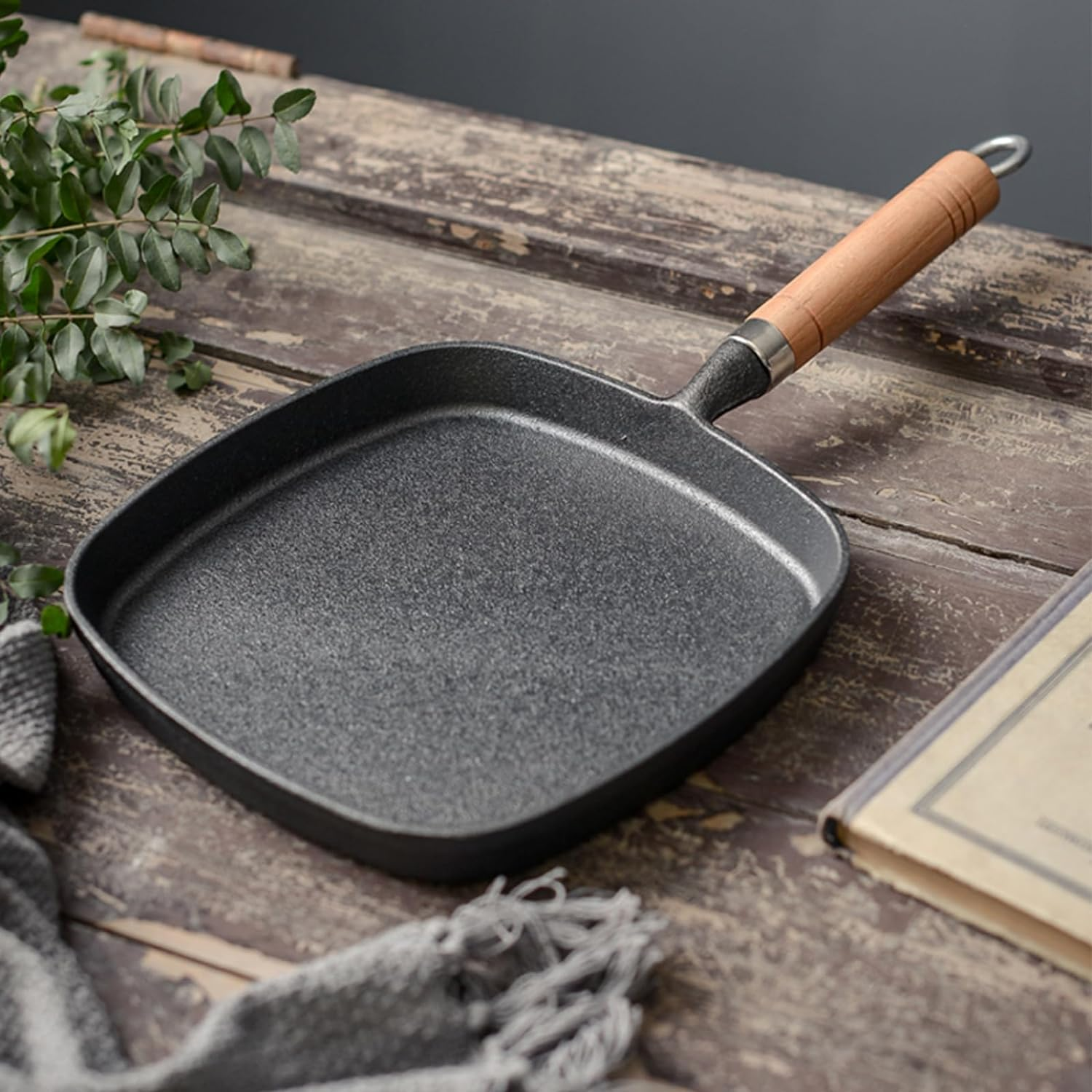 Cast Iron Grill Pan,8.6 Inch Steak Frying Pan 22Cm Square Grill Pan with Protective Wooden Handle for Kitchen BBQ Home Outdoor image number 5