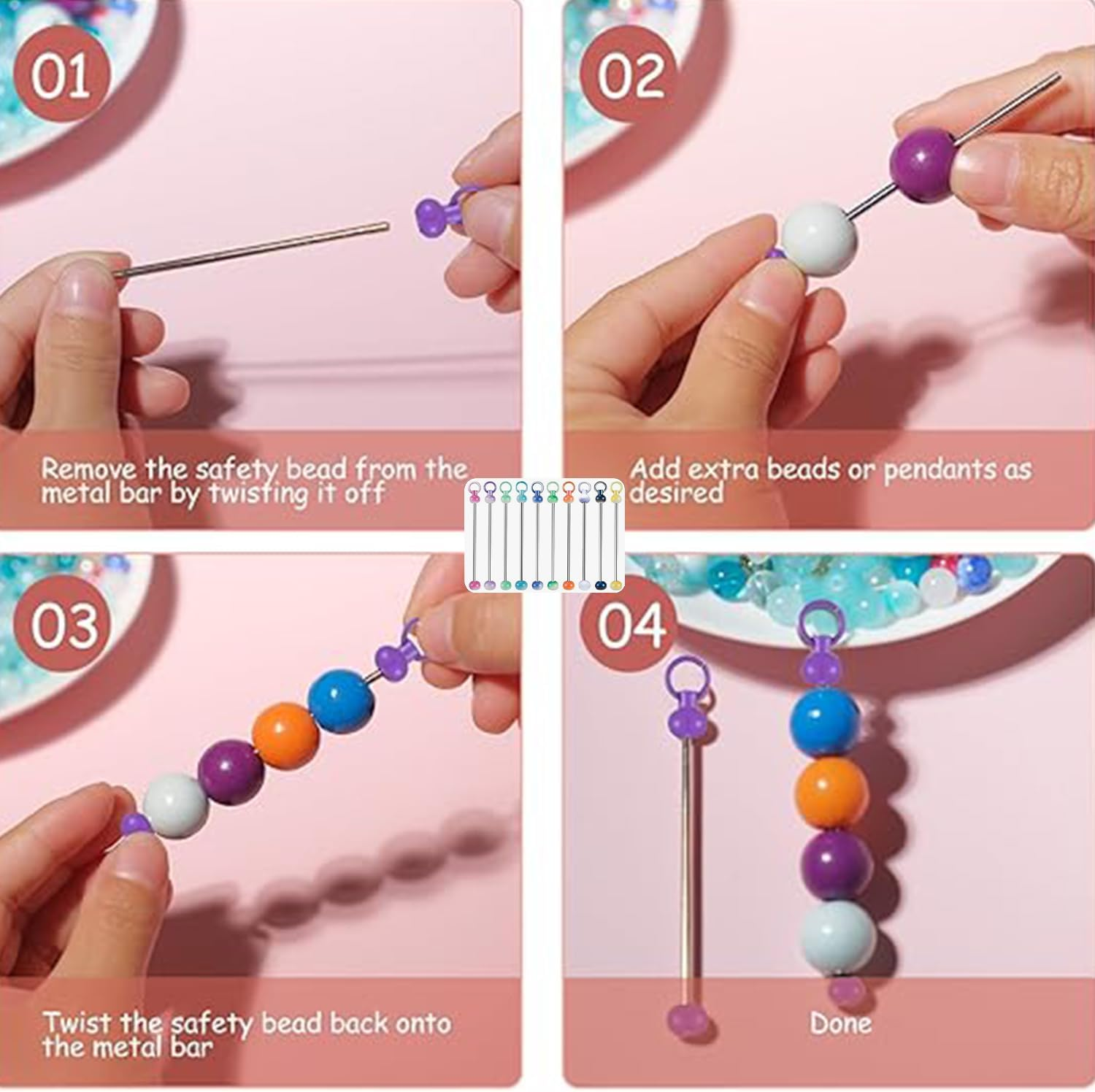 Taicols 30 Pcs Beadable Keychain Bars Beadable Blanks DIY Bead Kit Accessories Metal Bead Keychain Bar Link Detachable Key Chain for DIY Craft Making Gift Accessories image number 1