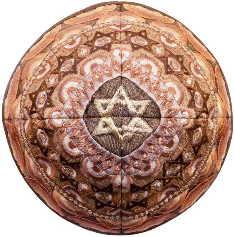 Kippah Yarmulkes & Yemenite Hat - Yair Emanuel Judaica Embroidered Kippah Magen David Rainbow Gold (Bundle) image number 2