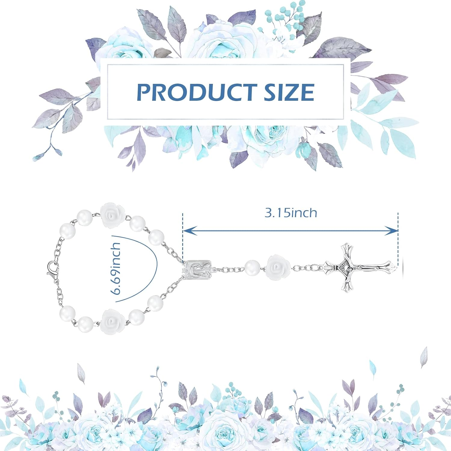 2PCS Car Rose Rosary for Rearview Mirror, Personalized Blessing Rear View Mirror Hanging Decors, Car Rose Cross Pendant, Auto Interior Hanging Accessories (White) image number 3