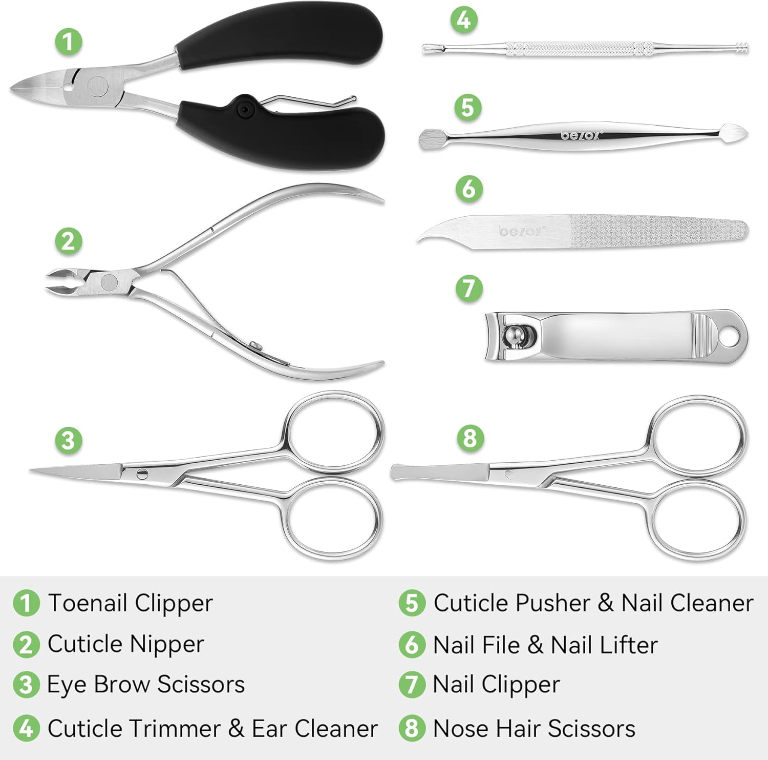 BEZOX Manicure Set, 5 Pieces Nail Clippers, Nail Scissors Tools Kit, Pedicure Toenail Nippers, Stainless Steel Professional Nail Cuticle Nippers, Nail File, Cuticle Pusher, Cuticle Knife image number 4