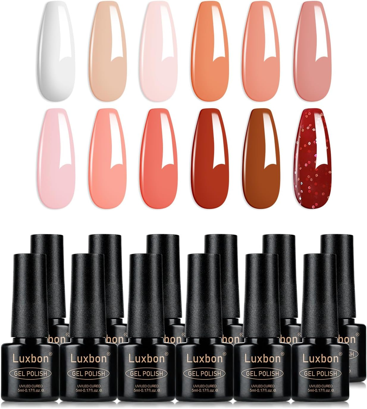 Luxbon 12 Pcs Gel Nail Polish Set - Spring Colour Set Long Lasting Gel Polish, Uv Led Soak off Nail Art Designs Manicure Kit 003