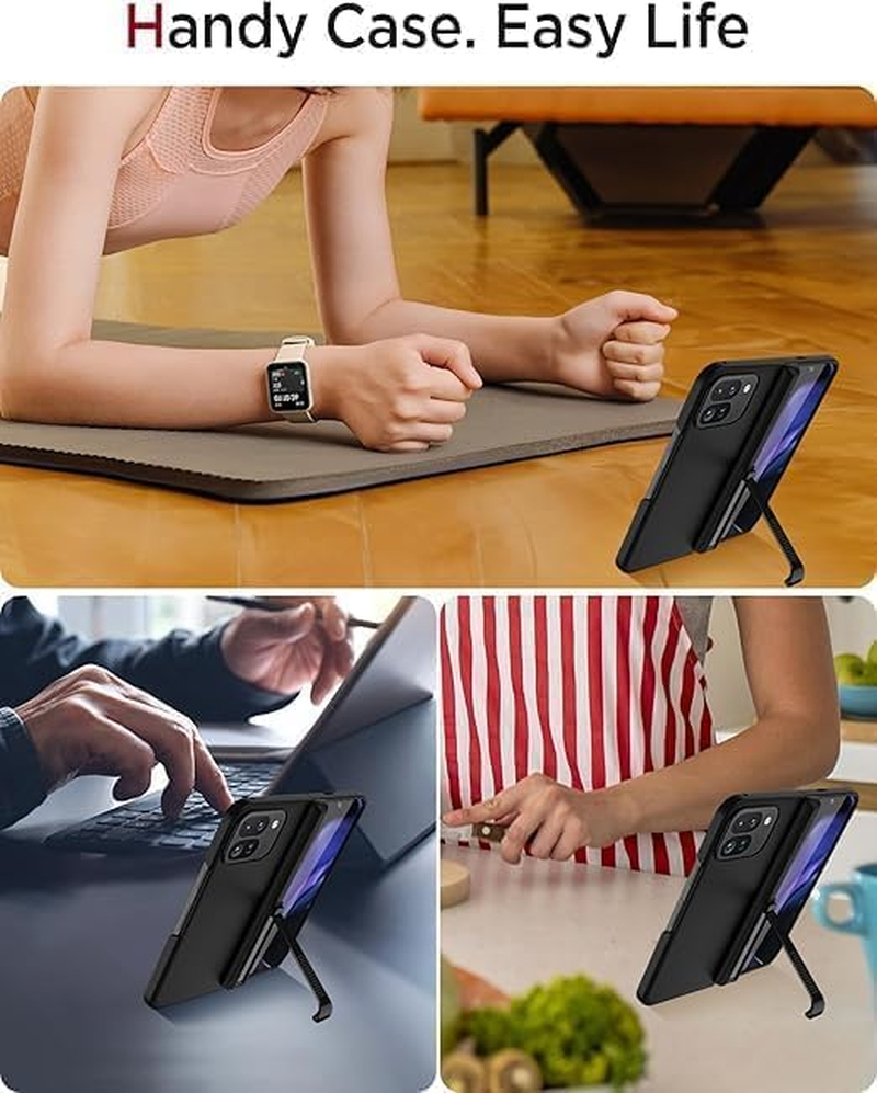 ELEPIK for Google Pixel 9 Pro Fold Case with Kickstand [Built-In Screen Protector] [Hinge Protector] [Military Drop Protection] [Non-Slip] Pixel Phone Case with Wireless Charging, Black. image number 2