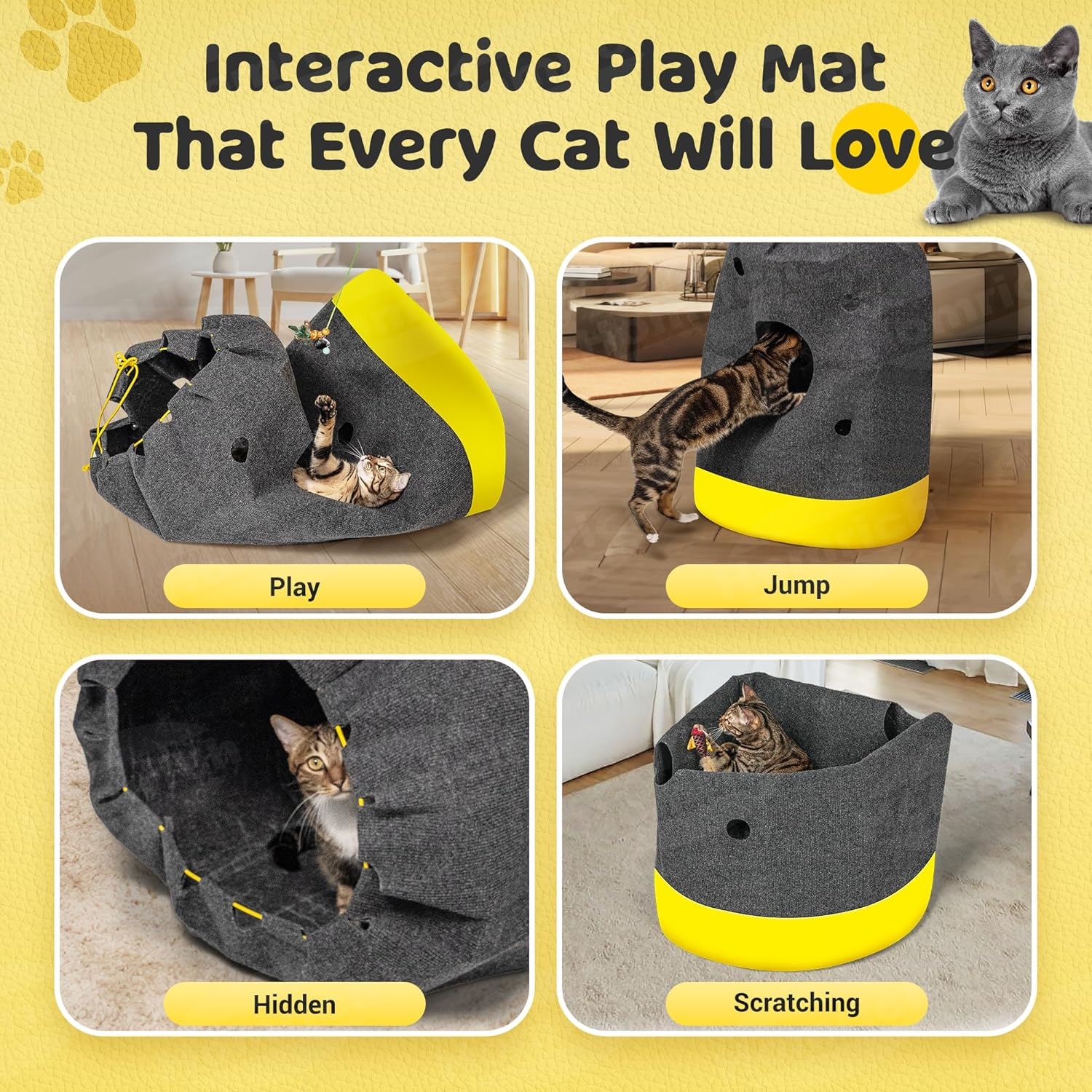 Cat Rug, Interactive Cat Toy Play Mat, Cat Activity Play Mat, Paw Hunting Cat, Cat Toy, Self-Employment with Individual Shapes to Keep Your Cat Busy