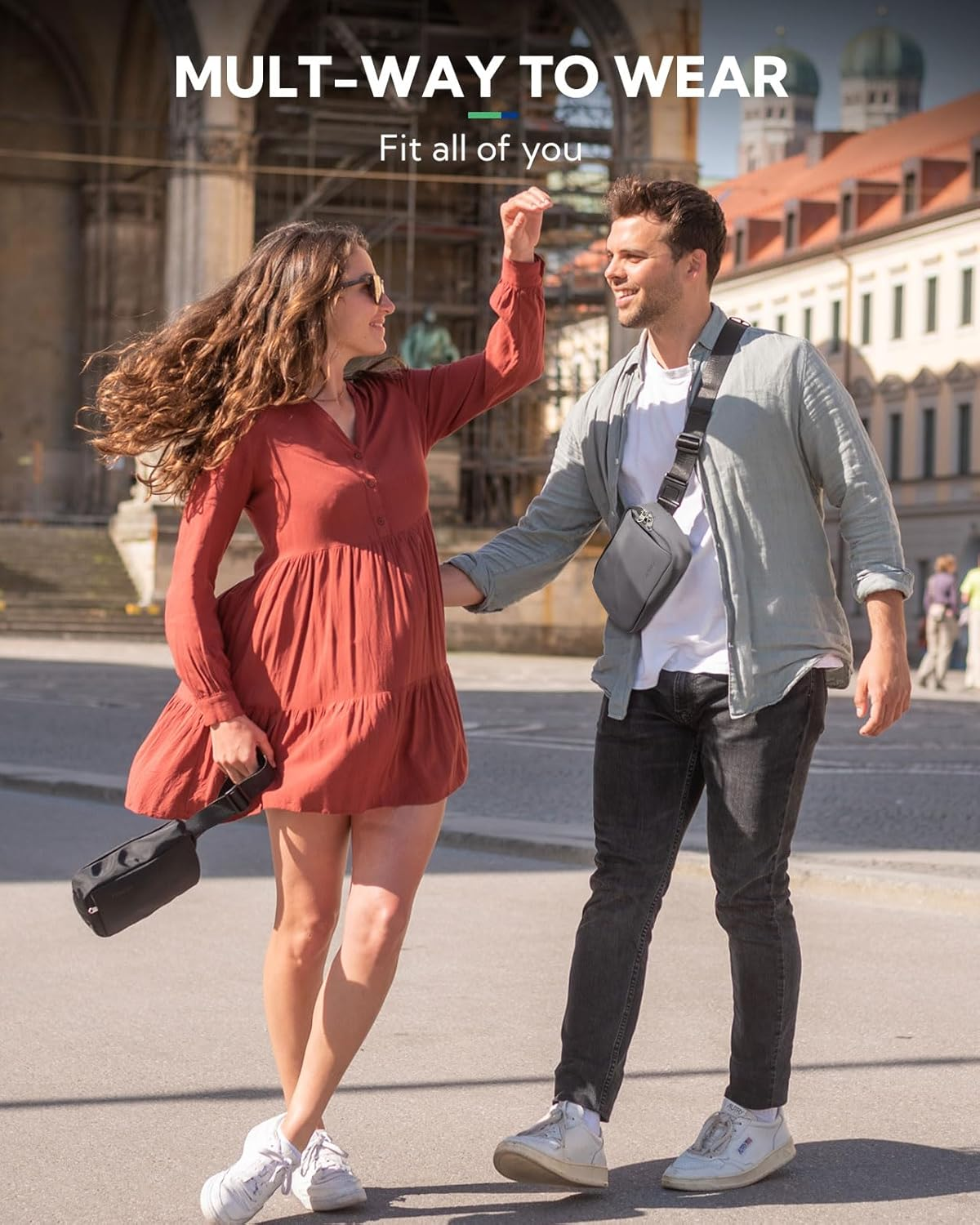 WATERFLY Bum Bag Belt Bag Men Women: Stylish Waist Bag Sport Fashion Crossbody Chest Bag Water-Repellent Small Hip Bag for Outdoor Travel Hiking Festival - Black image number 6