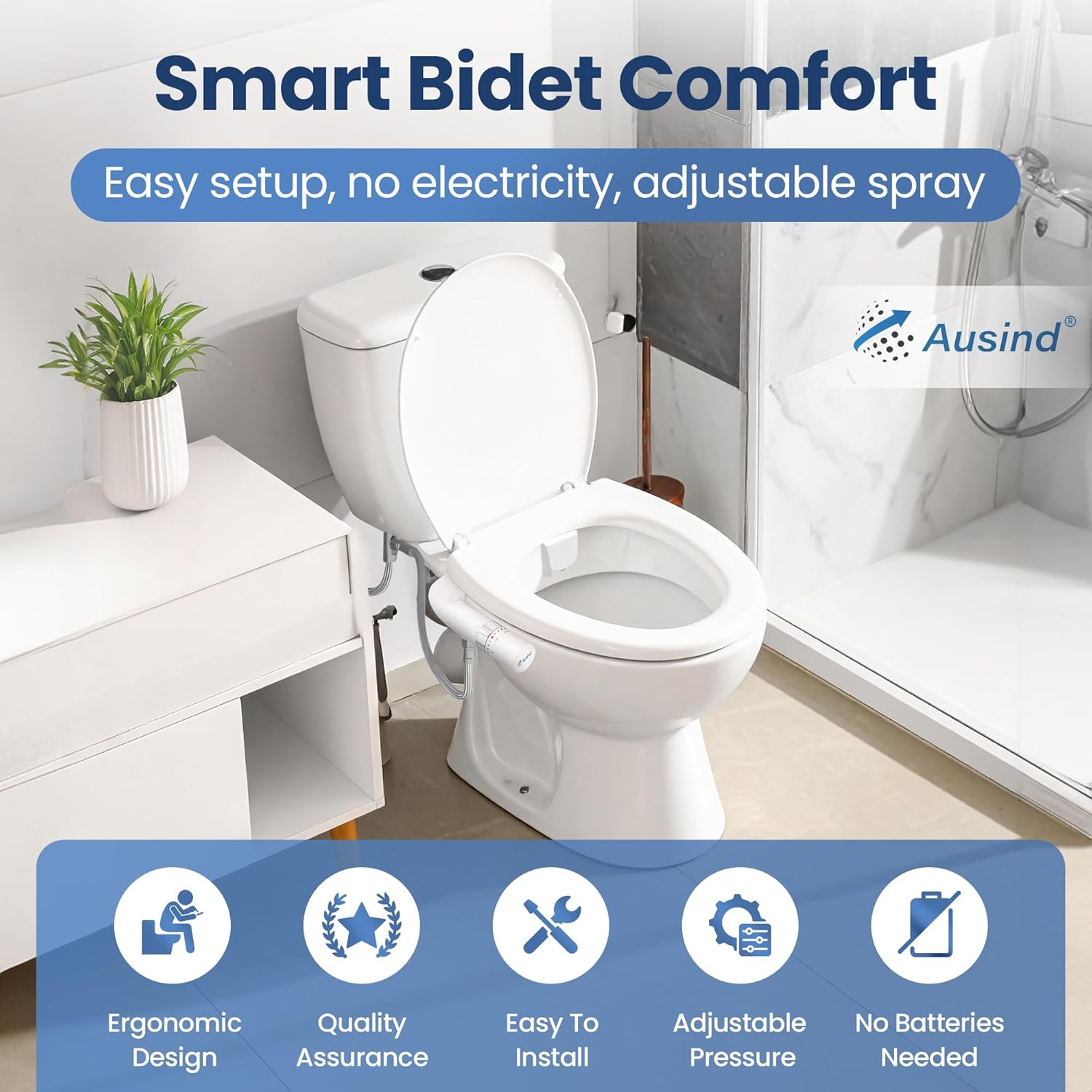 Bidet Toilet Seat - Ultra Slim Non-Electric Bidet Attachment with Dual Nozzle (Frontal & Rear Wash) - Fresh Water Bidet Spray with Pressure Controls & Easy Install - Australian Brand image number 4