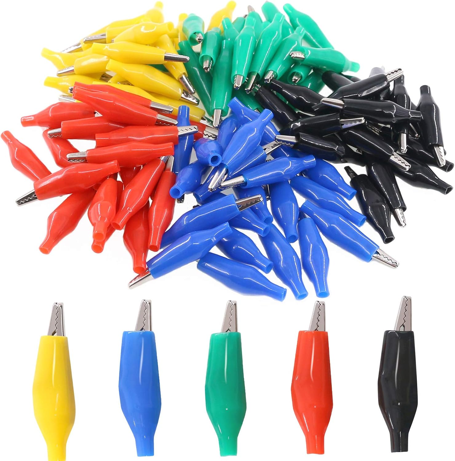 Glarks 100Pcs 1.4''/35Mm Alligator Clips Crocodile Electrical Test Clamps Jumper Helper with Protective Insulation Cover for Electrical Testing (Black, Red, Yellow, Blue, Green)