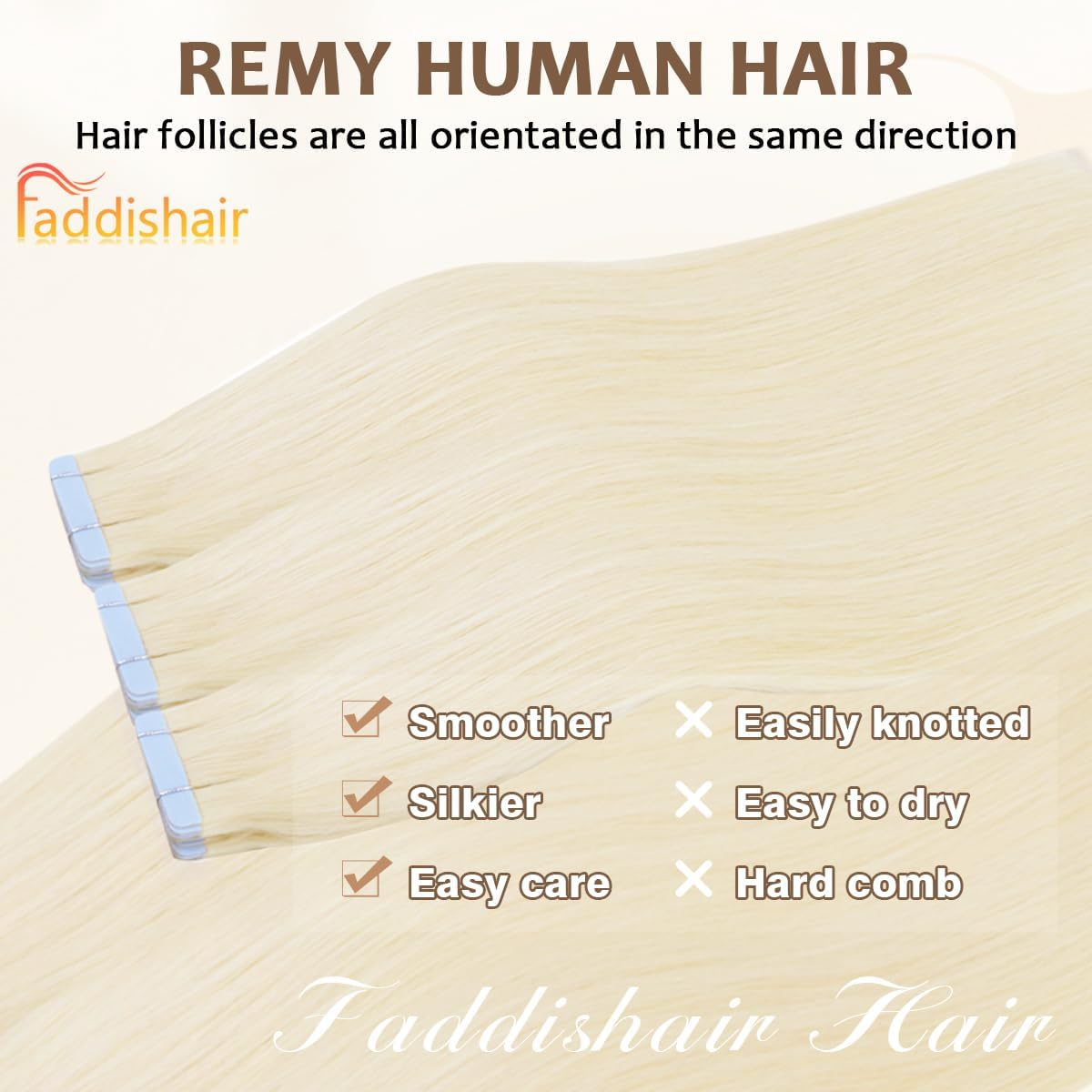 Faddishair Tape in Hair Extensions Human Hair 18 Inch 20Pcs 50Grams Platinum Blonde Remy Human Hair Tape in Extensions Invisible Salon Quality (Platinum Blonde) image number 1