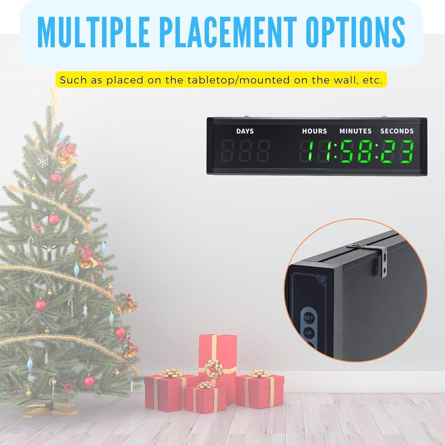 Digital Count up & Count down Timer, Large LED Display & 2" Bold Green Font, 999-Day Countdown, 12/24H Clock with Buzzer & Remote Control image number 5