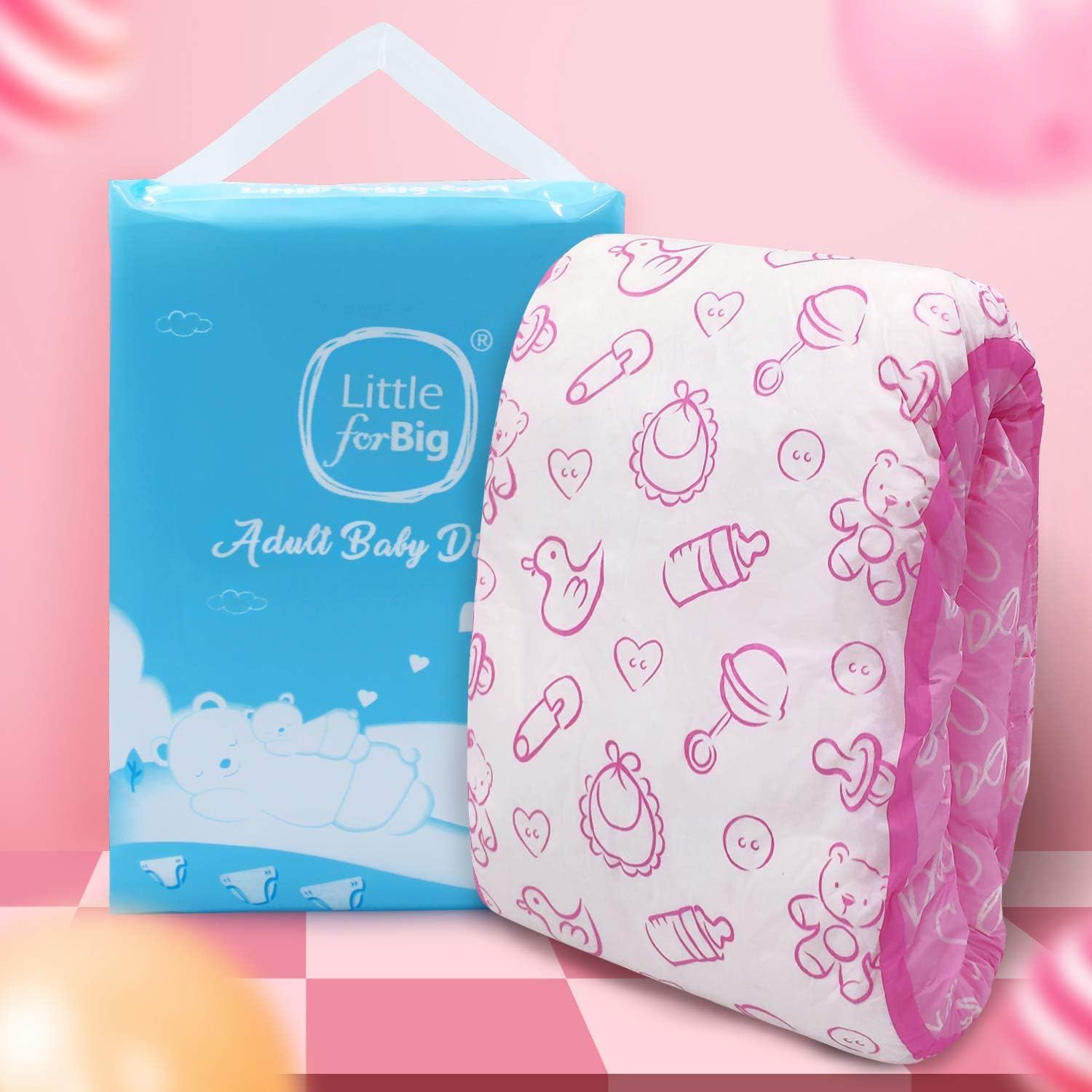 Littleforbig Printed Adult Brief Diapers 2 Pieces - Nursery Pink (M) image number 4