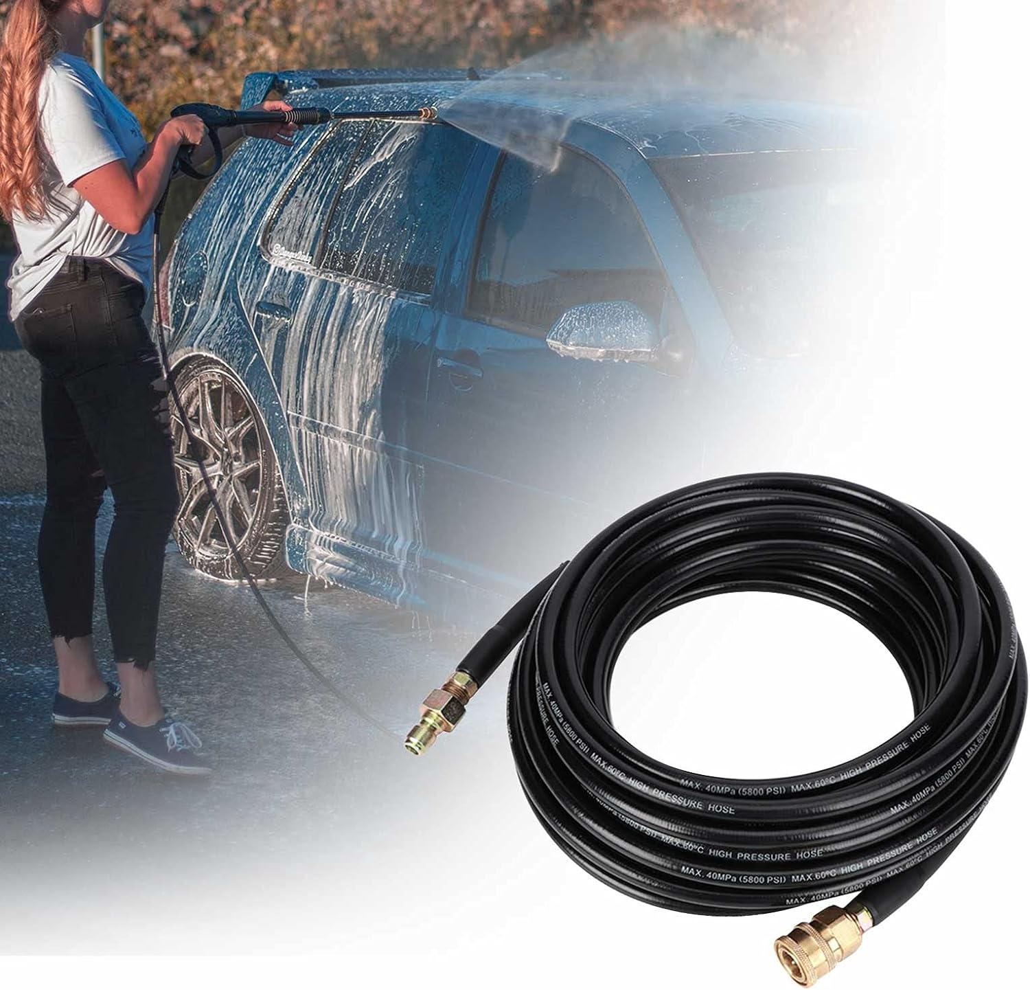 Eacam 5800PSI 50Ft High Pressure Washer Tube Cleaning Hose 3/8Inch Quick Connector image number 3