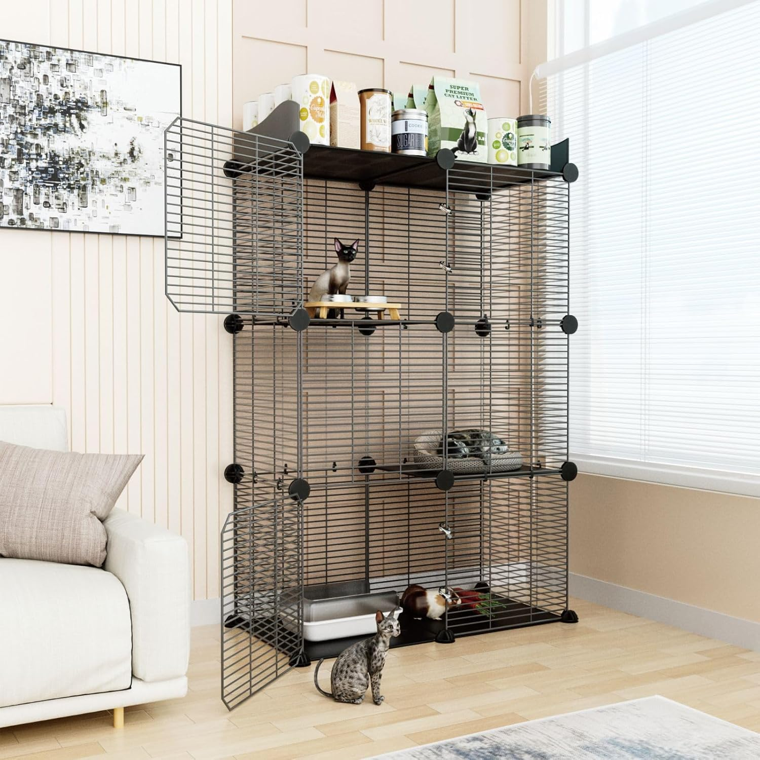 STILLCOVE 2 Tier Cat Cage Indoor, Big Wire Cat Cage Kennels Enclosures DIY Playpen Crates, Pet Pen C&C Cage for 1-2 Cats Kittens image number 6