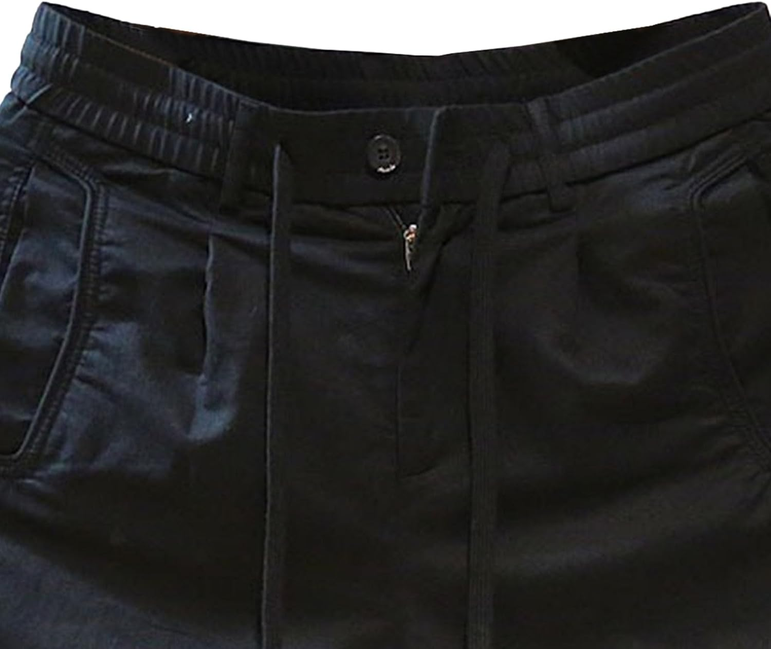 Jeshifangjiusu Mens Stretch Drawstring Sweat Cargo Shorts with Pockets Lightweight Golf Shorts Summer Straight Casual Short (Black,Xx-Large) image number 3