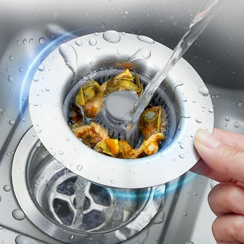 Kitchen Sink Drain Strainer and Stopper Combo,Stainless Steel Pop-Up Sink Stopper & Drain Strainer for Standard Drains, Ideal Sink Protectors for Kitchen Sink (Style A, One Size)