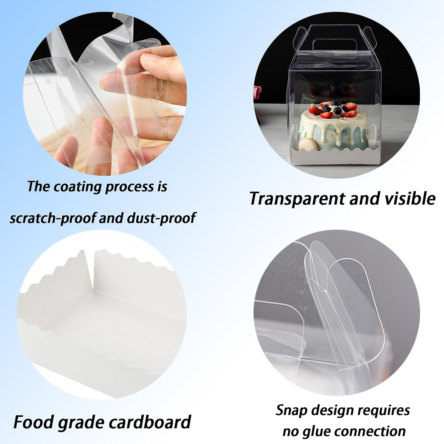 10 PCS Clear Transparent Cake Boxes, Sturdy Baking Cake Containers, Ideal for Displaying Desserts, Cakes, Candies, and Chocolates, Easy Carry Design for Any Bakery or Home Use image number 3