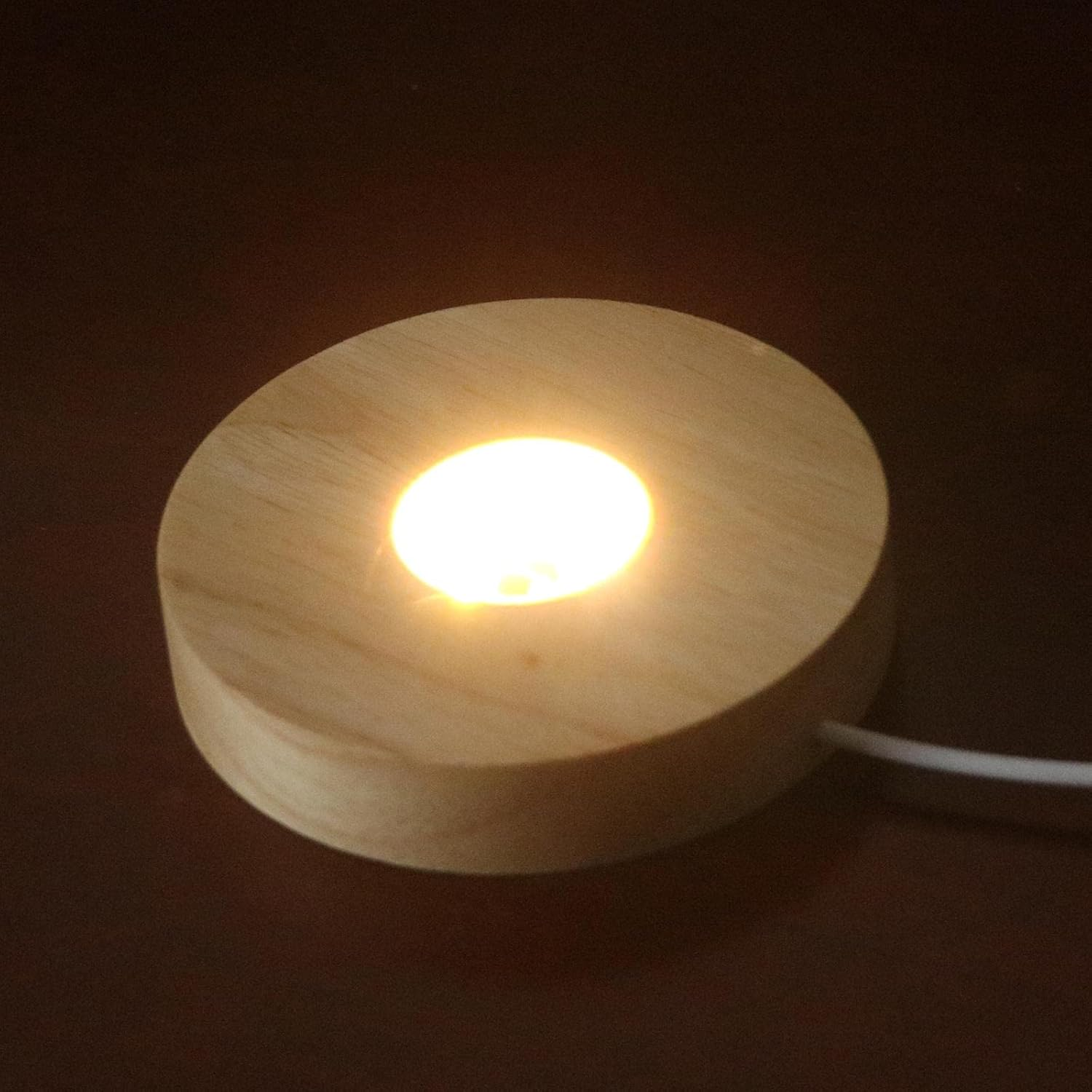 XIMING USB Wooden LED Light round Desktop Display Stand Ornament for Art Jewelry, Warm Light image number 1