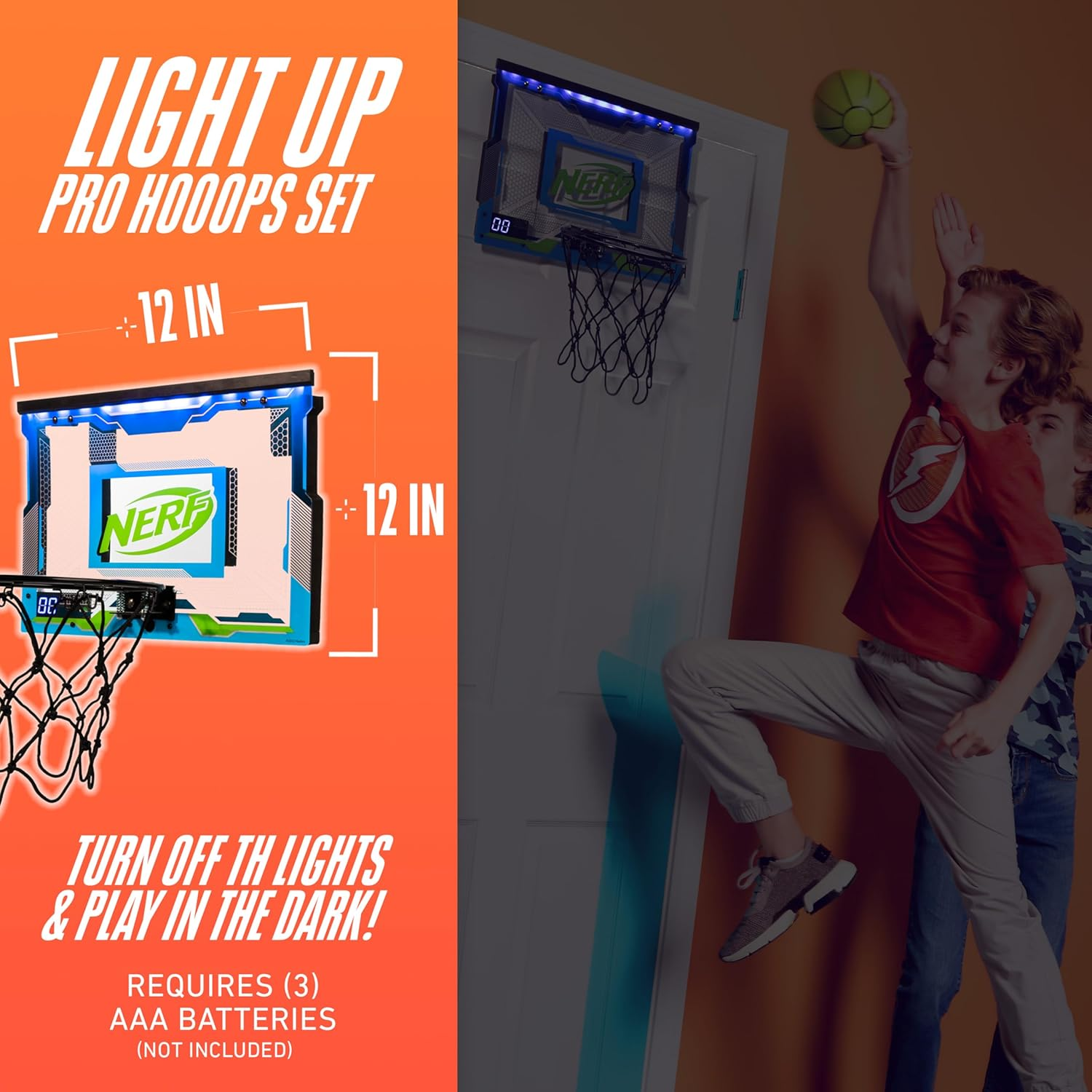 NERF over the Door Mini Basketball Hoop Set - Pro Hoop Mini Hoop Set Foam Basketball - Steel Rim Great for Dunking - Perfect Bedroom + Office Accessory Hoop image number 6