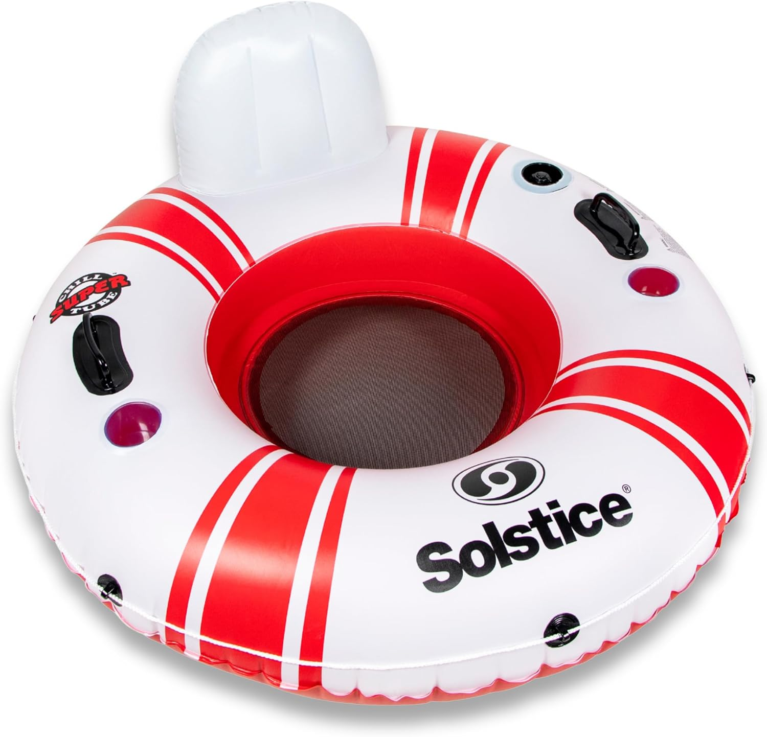 Solstice Super Chill Inflatable River Raft Float Tube 1 Person with Molded Cupholders, Mesh Bottom, Backrest, Grab Handles Tie on Rope | for Rivers Lake Ocean Pool Floating Snow Heavy Duty Material image number 1