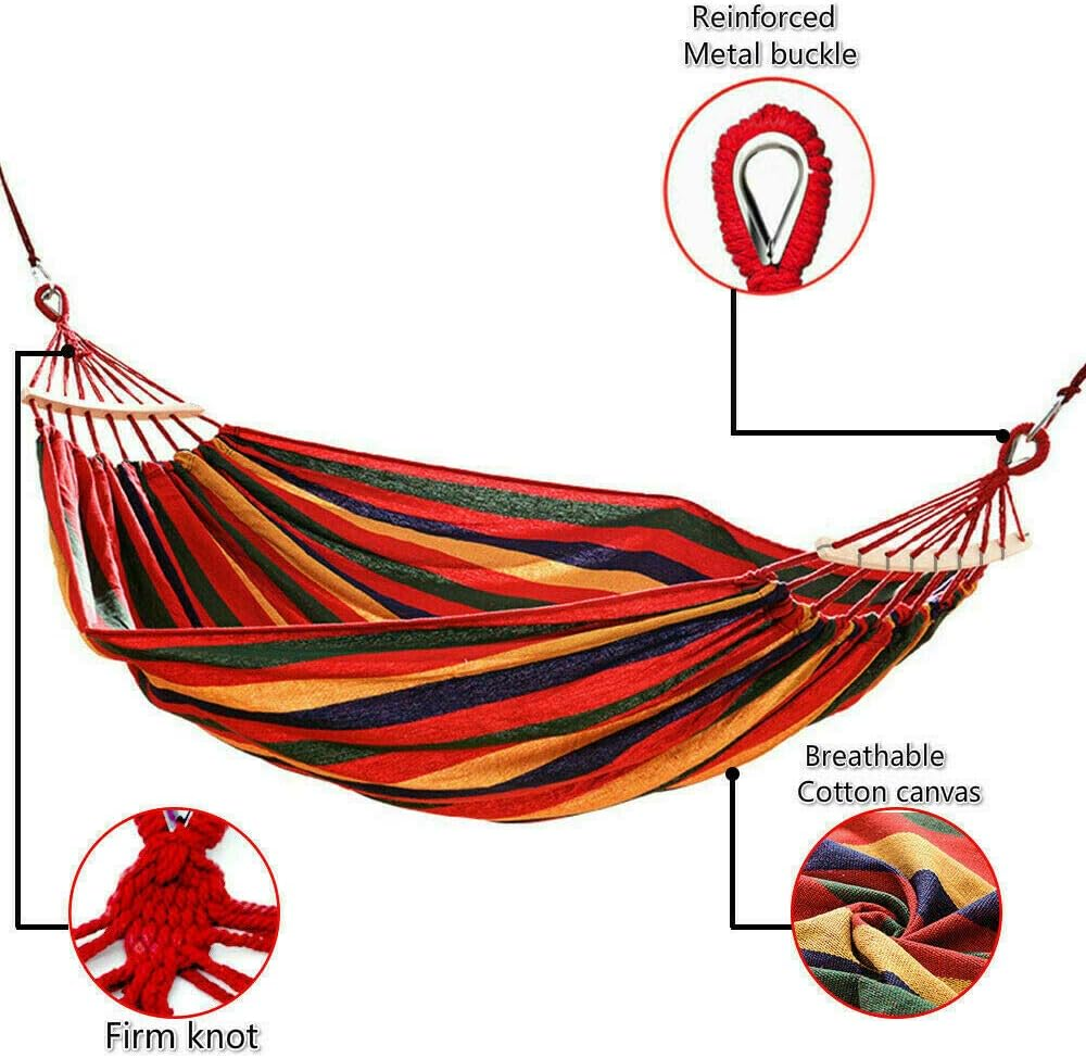 Double Hanging Hammock Outdoor Garden Travel Beach Swinging Bed Camping - Red image number 6