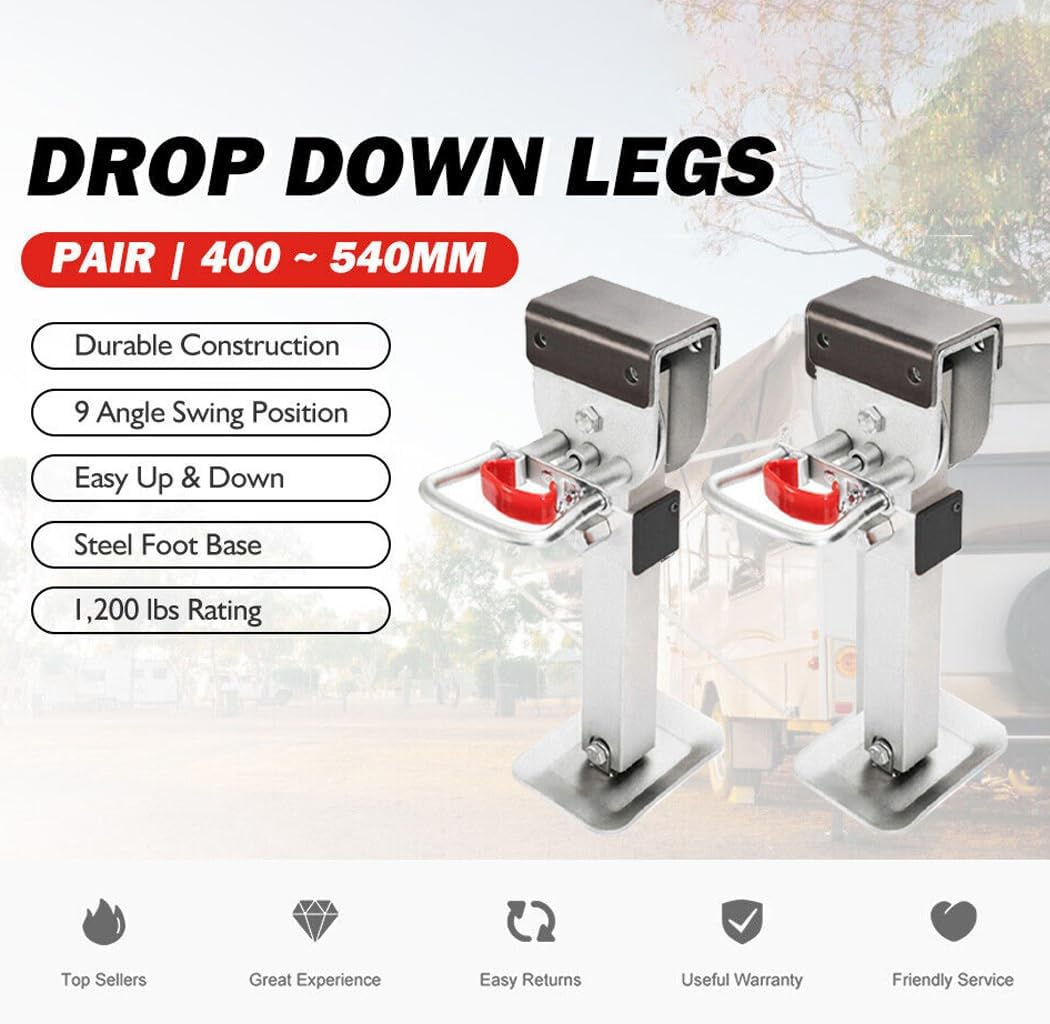 PORIYA 2PCS 400MM Caravan Corner Leg Drop down Stabilizers,1200Lbs Caravan Camper Trailer Steel Legs,Steady Camper Parts (SILVER) - Silver image number 2