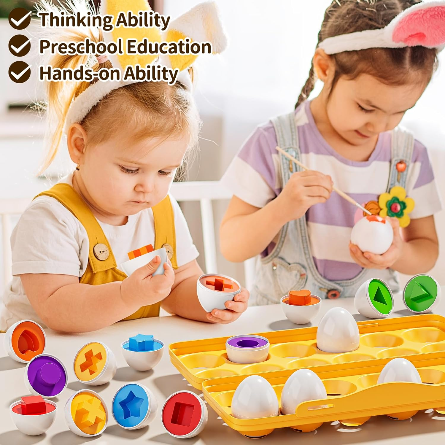 JUKUDAHU Matched 12 Eggs Toys Set for Kids 1 2 3 4 Year Old - Sorting Games, Easter Eggs, Toddler Sensory Toys, Preschool Educational Boy Toy, Shape Color Egg Play, Party Gifts for Baby 6-12 Months+ image number 6
