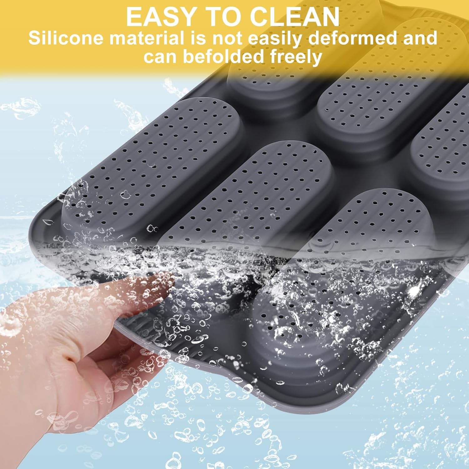 TOWEBOORY Silicone Bread Mold, Hot Dog Baking Molds with 6 Cavities and Oil Brush Non Stick Loaf Baking Pan Tray for Homemade Baking French Baguettes Hot Dog Buns (Gray) - Brown image number 2