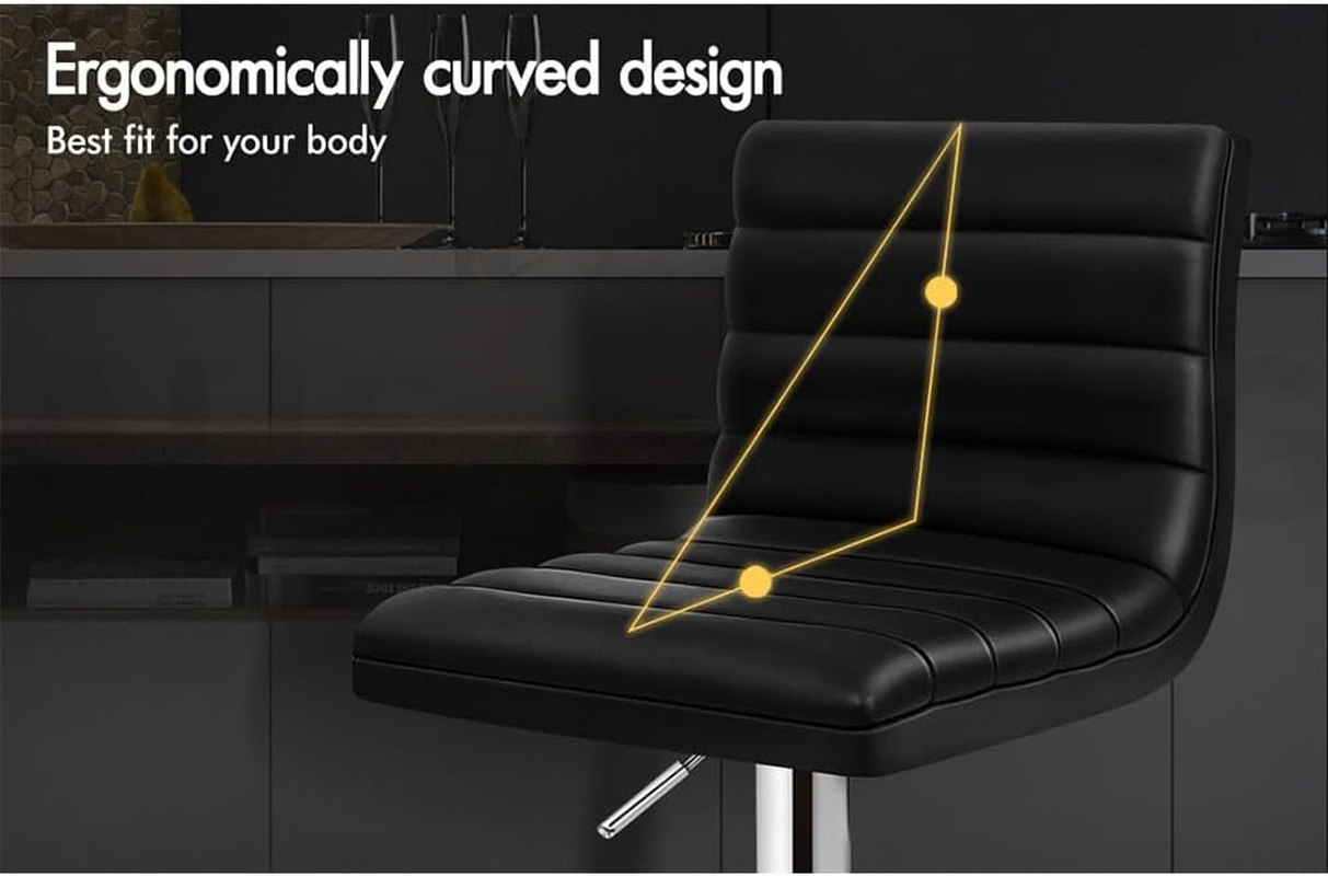 ALFORDSON 4Pcs PU Leather Bar Stool, Kitchen Barstools with Swivel Seat in 62-83Cm Adjustable Height Home Bar Counter Dining Chairs with Footrest & Floor Protector, Black - 2 X Ruel All Black image number 2