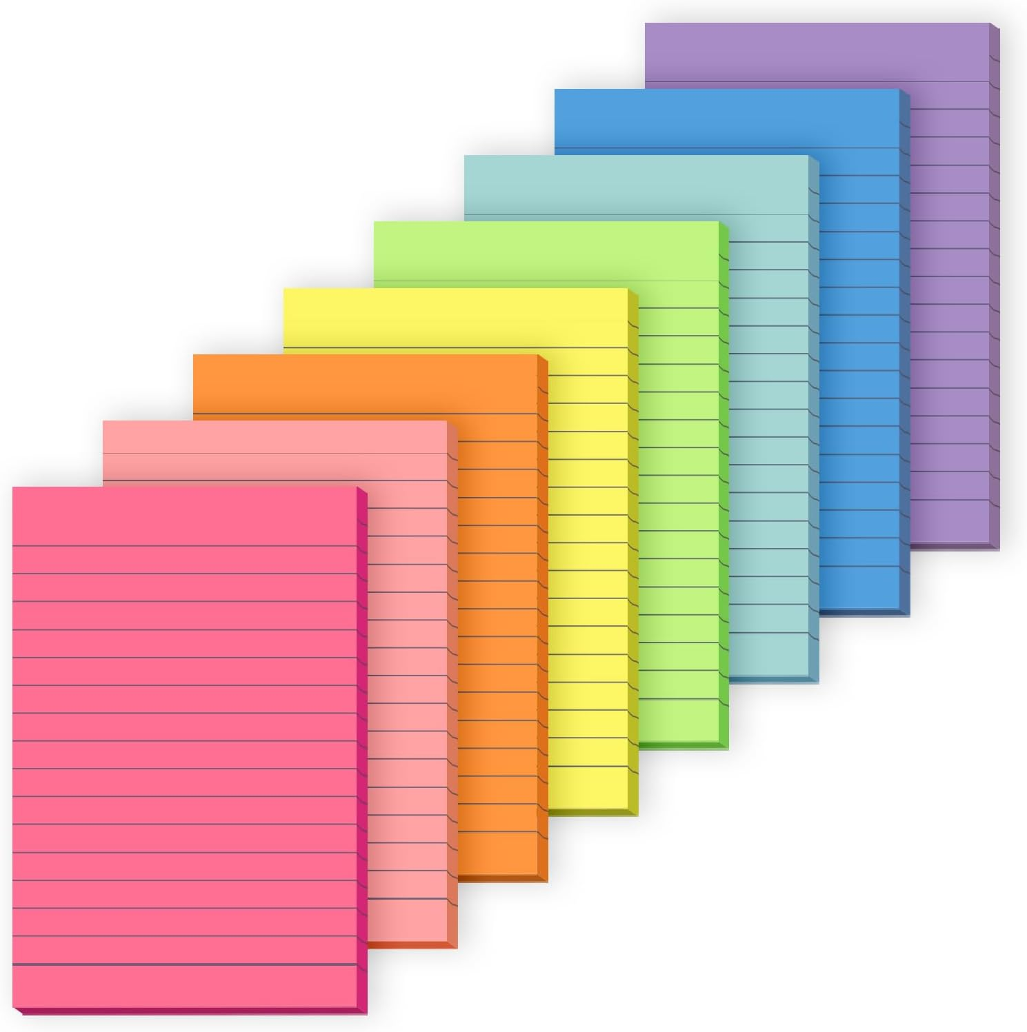 8 Pads Lined Sticky Notes 4X6 Inches,Bright Colors Self-Stick Pads, Solid Color Premium Sticky Pads,Easy to Post for Home, Office,School, Notebook, 45 Sheets/Pad-Bright Lined image number 3