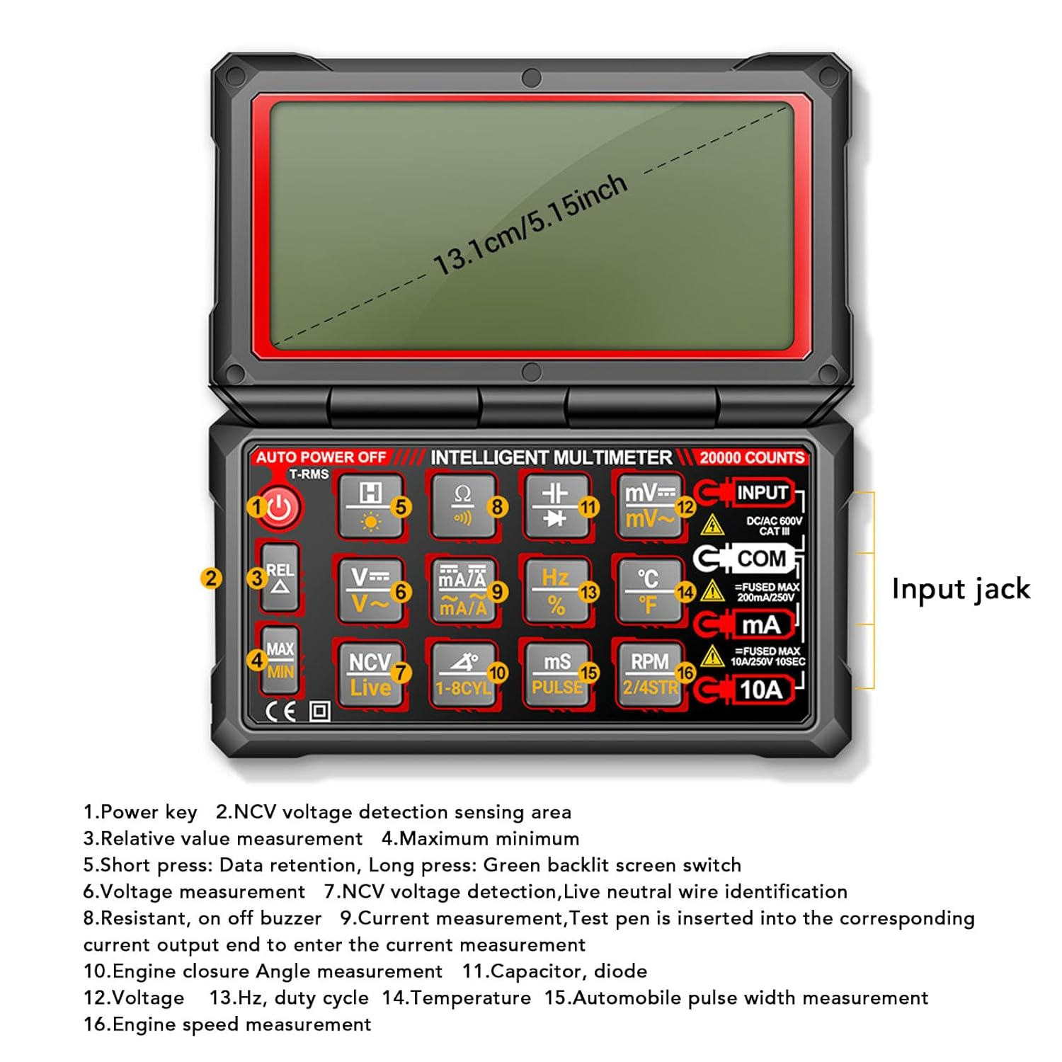 Digital Multimeter Tool, NCV Rechargeable Cable Identification Flip-Up Multimeter for Automotive Domestic Socket image number 4