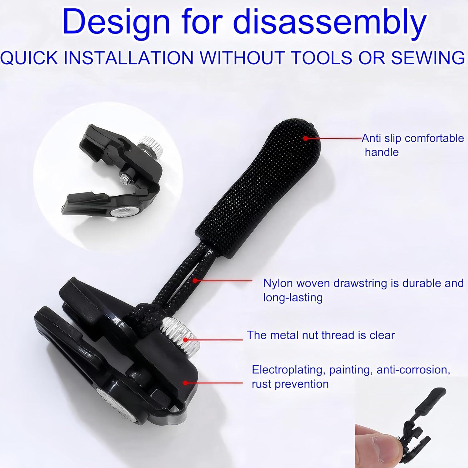 Febohao 15Pcs Removable Universal Zipper Repairer Zipper Pull Replacements Quick Install for Sewing Clothes Jacket Backpacks Shoes Boots image number 6