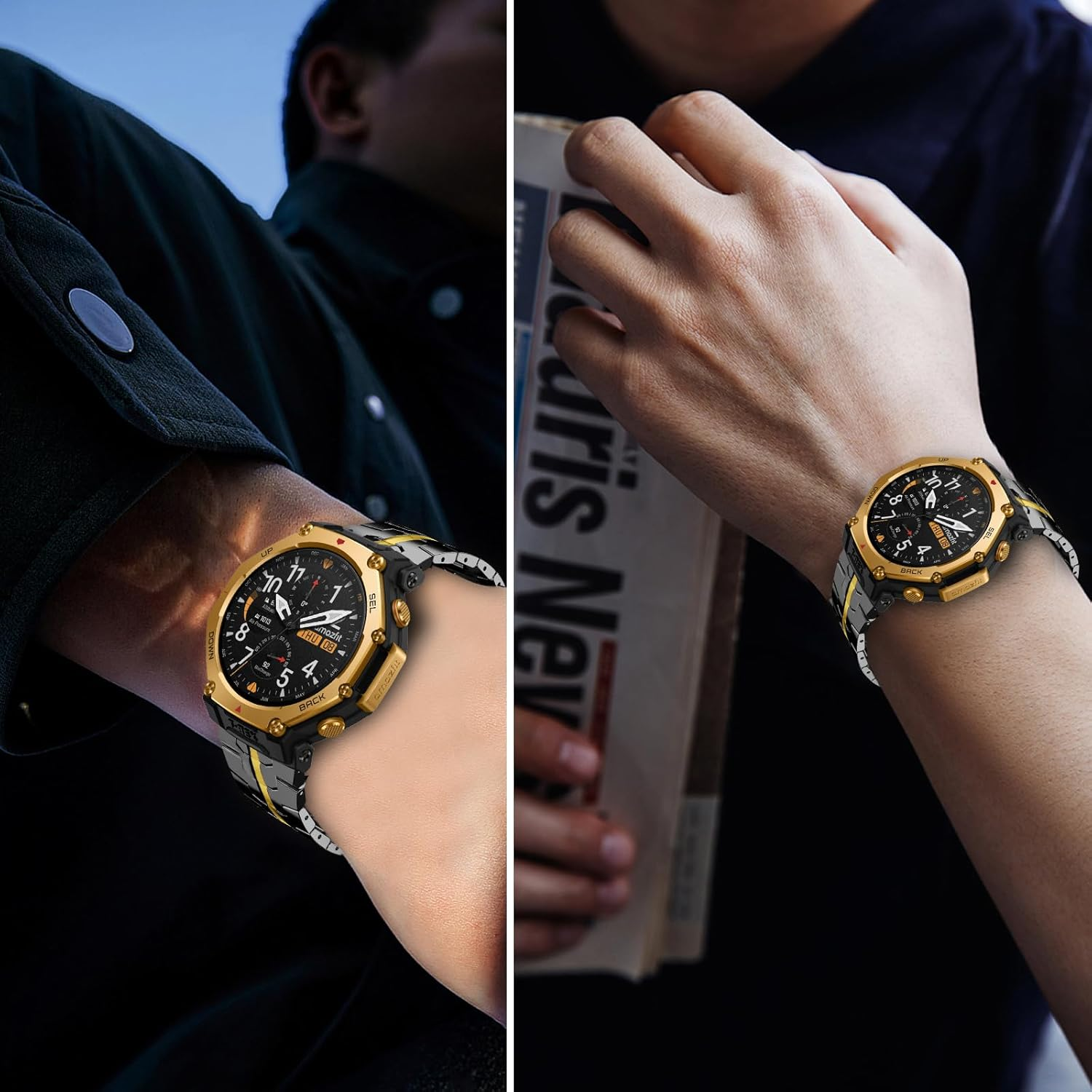 Hinzann 22Mm Strap for Amazfit T-Rex 3 Pro 48Mm/Balance 2/Balance/Bip 6/Bip 5/5 Unity, Metal Stainless Steel Band for Amazfit Cheetah/Cheetah Pro/Gtr 4/GTR 3 Pro/Gtr 3/GTR 2E/Gtr 2 - Black Gold image number 4