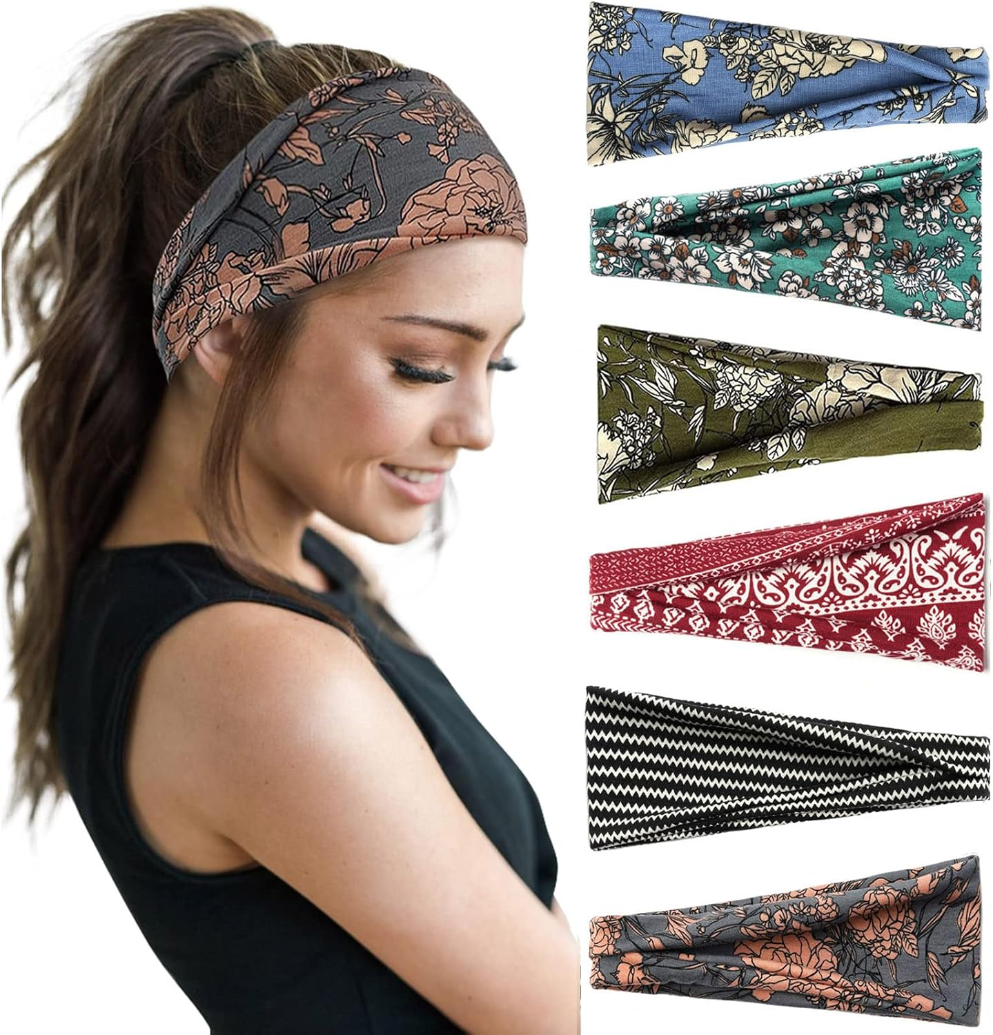 Heatunk 6-Pack Boho Wide Headbands for Women: Fashionable Hair Accessories for Yoga, Workouts, and More image number 6