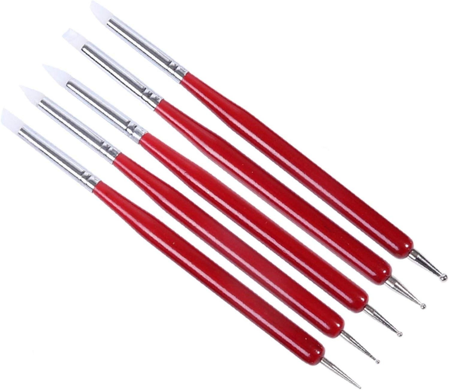 5Pcs 2 Ways Nail Art Sculpture Dotting Pen Nail Art Tool Silicone Dual-Ended Wooden Handle Brushe Nail Manicure Tool 14.7Cm Zhengpingpai image number 4