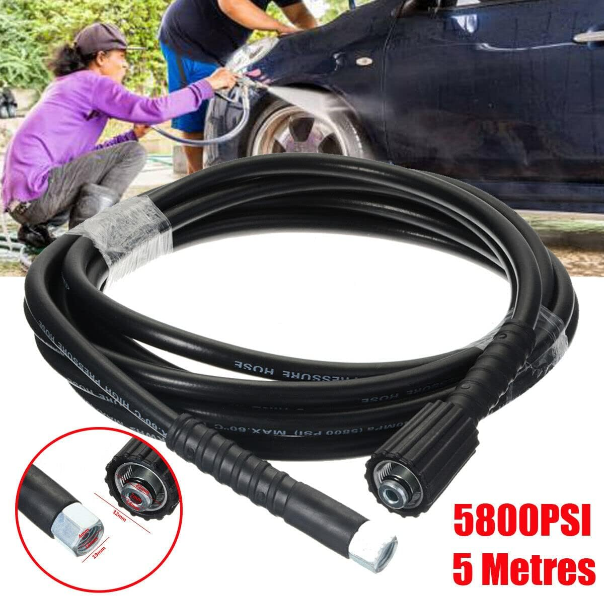 YUET 5M High Pressure Washer Replacement Hose for Car Washing Garden Cleaning, M14 X M22 (15Mm) Thread Connector Water Clean Jet Pipe and Drain 16Ft image number 2