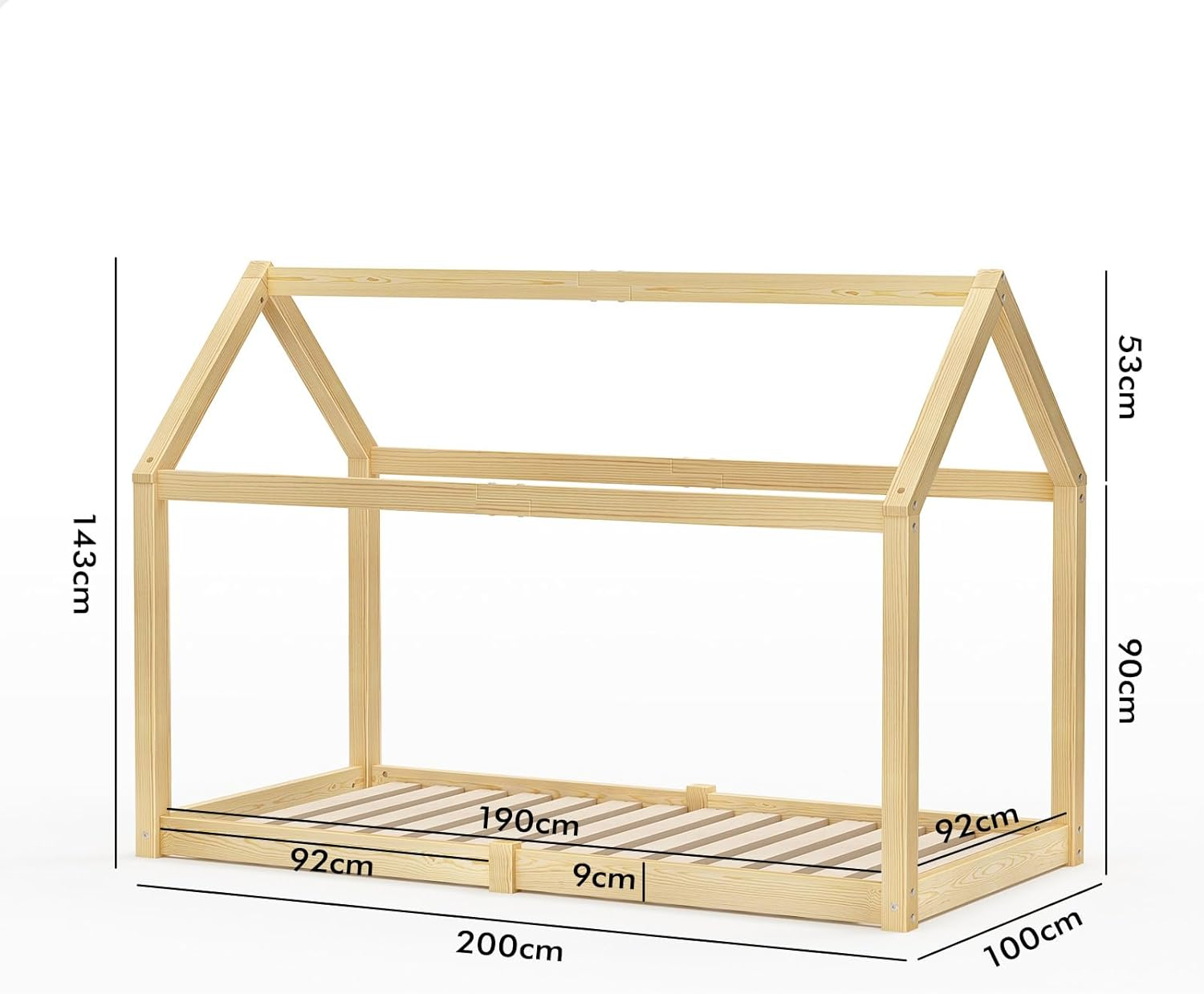 ALFORDSON Wooden Timber House Frame Single Mattress Base Platform, Kids Bed Frame W/O Guard Rail, Rocco Oak Bedroom Furniture, Solid Pine Wood Bed Base Foundation Children'S Beds image number 4