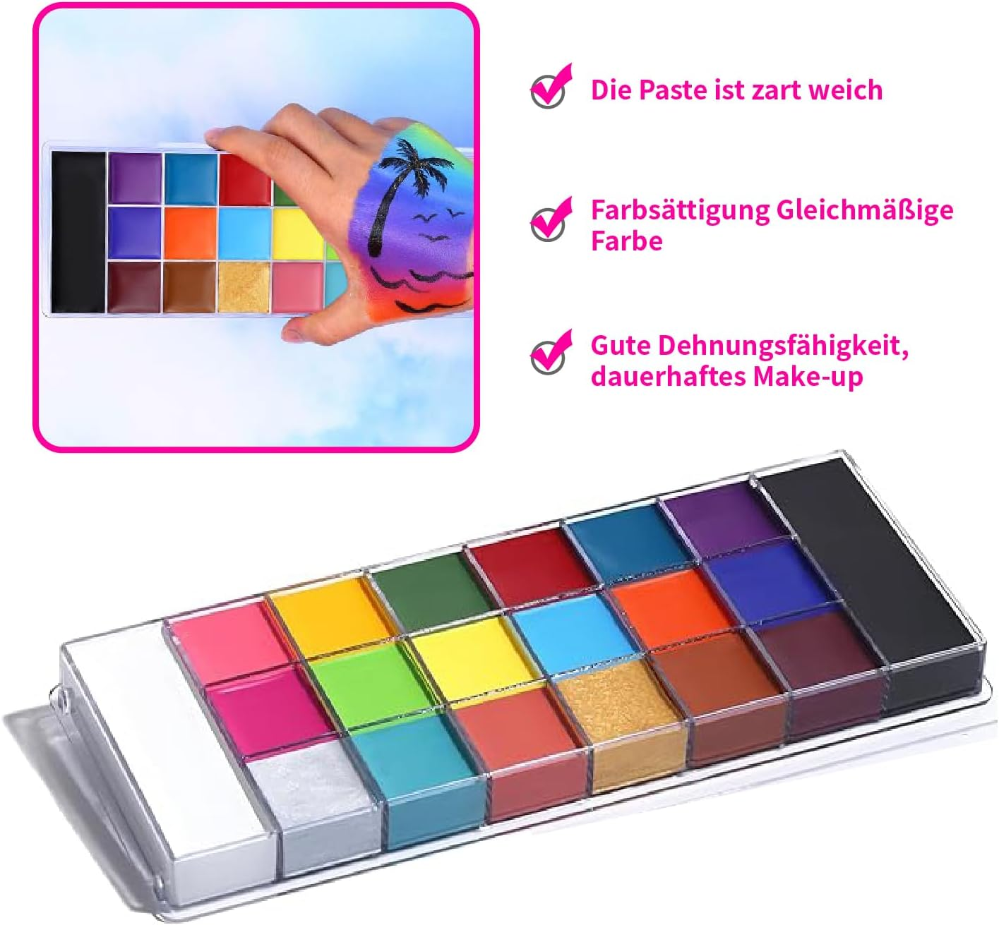 Body Painting Paint Set, 20 Water Soluble Face Paints Children'S Make-Up with 10 Brushes, Body Paint, Body Painting Colours Set for Halloween/Carnival/Christmas/Easter/Colsplay Makeup Body
