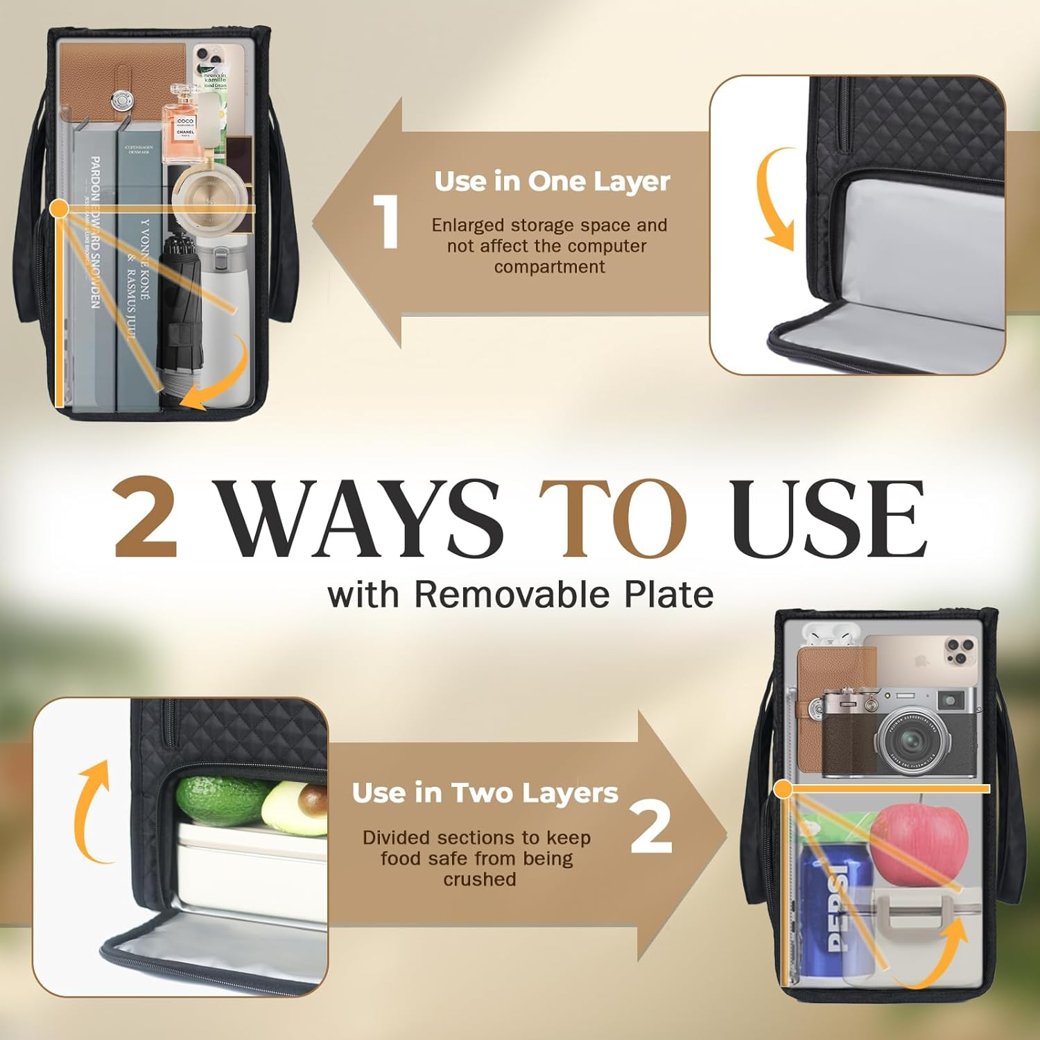 INSMEER Lunch Bag for Women, 22L Large Lunch Tote Bag for Work, Leakproof Lunch Cooler with 15.6 Inch Laptop Compartment, 2-In-1 Tote Bag for Office, Travel, Picnic