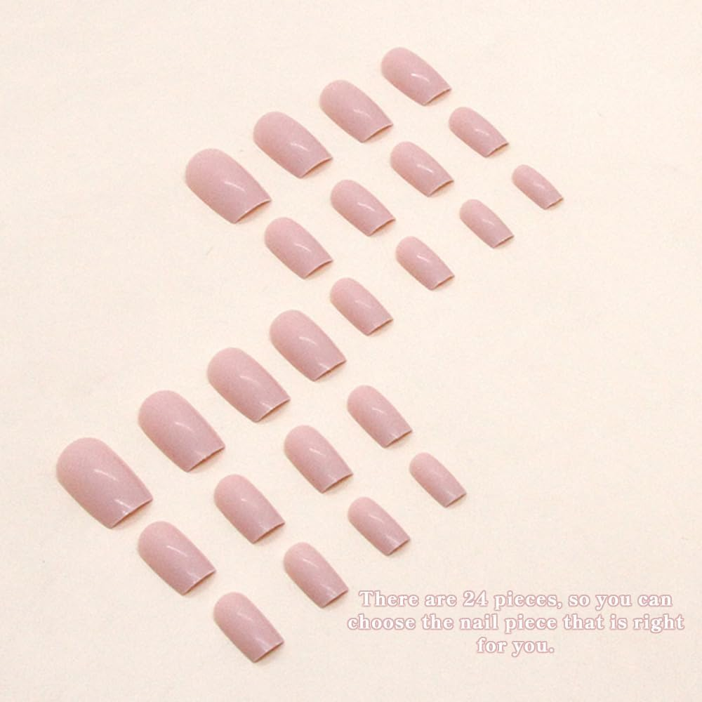 QISANKEE French Tip Nails Press on Nails Light Color, Nude Gradient False Nails Coffin Fake Nailswith Designs Pink French Tip Nails Artificial Nails Stick on Nails for Women Girls 24 Pcs/Set image number 5