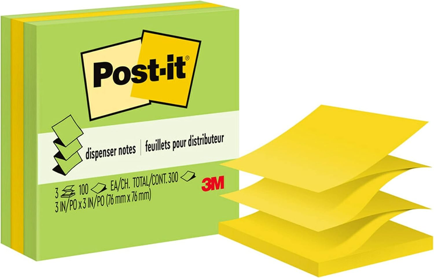 Post-It Pop-Up Notes, 3 in X 3 In, Marseille Collection, 12 Pads/Pack, 100 Sheets/Pad (R330-12AP) - 32 X 76 Mm, 3 Pads, Jaune